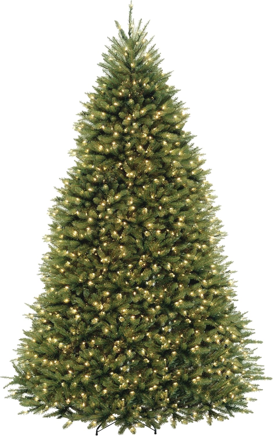 National Tree Company 7.5 ft Pre-Lit Dunhill Fir Artificial Christmas Tree, 700 LED Lights, 2,514 Tips, Foot Pedal, 10 Light Functions, Includes Stand, Green
