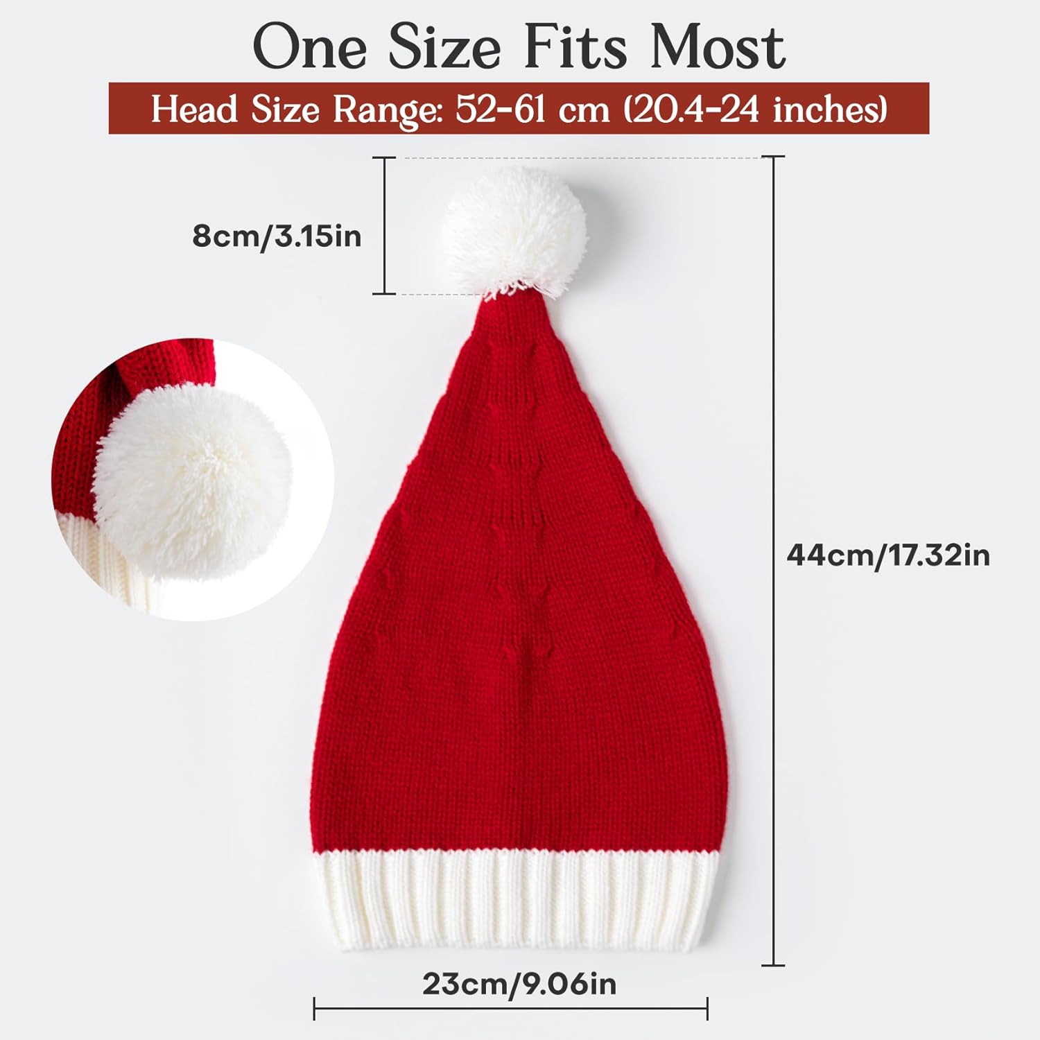 Santa Hat Christmas Hat Xmas Adult Women Men Washable Fade-restant Knitted Soft Warm Long