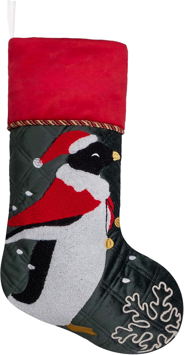 BHD BEAUTY Set of 6 Christmas Stockings Gray Burlap Buffalo Red Plaid Soft Faux Fur 20 Inches Lovely Embroidery Pattern for Family Decorations Hanging Ornament for Xmas Holiday Party