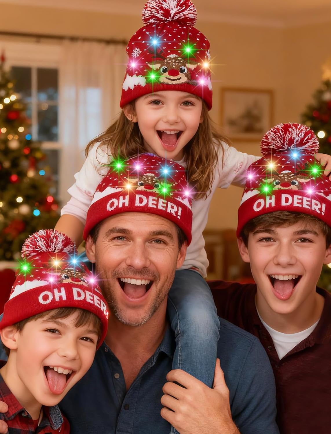 Unisex Ugly LED Christmas Hat Novelty Colorful Light-up Stylish Knitted Sweater Xmas Party Beanie Cap(6 Lights)