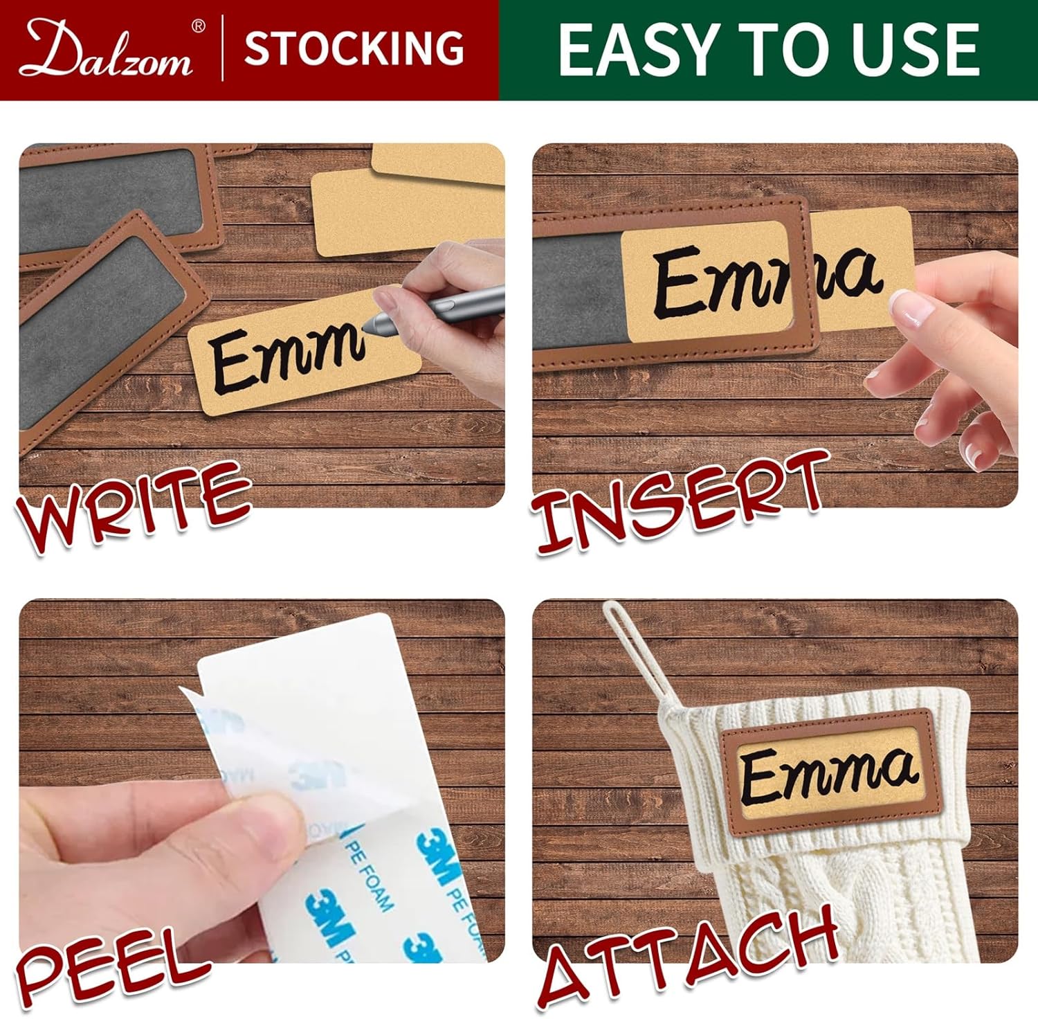 Dalzom® 4Pcs Personalized Christmas Stockings with Leather Patches Custom Name, 18” Premium Large Knitted Christmas Stockings for Kids, Family, Holiday and Fireplace Party Decoration