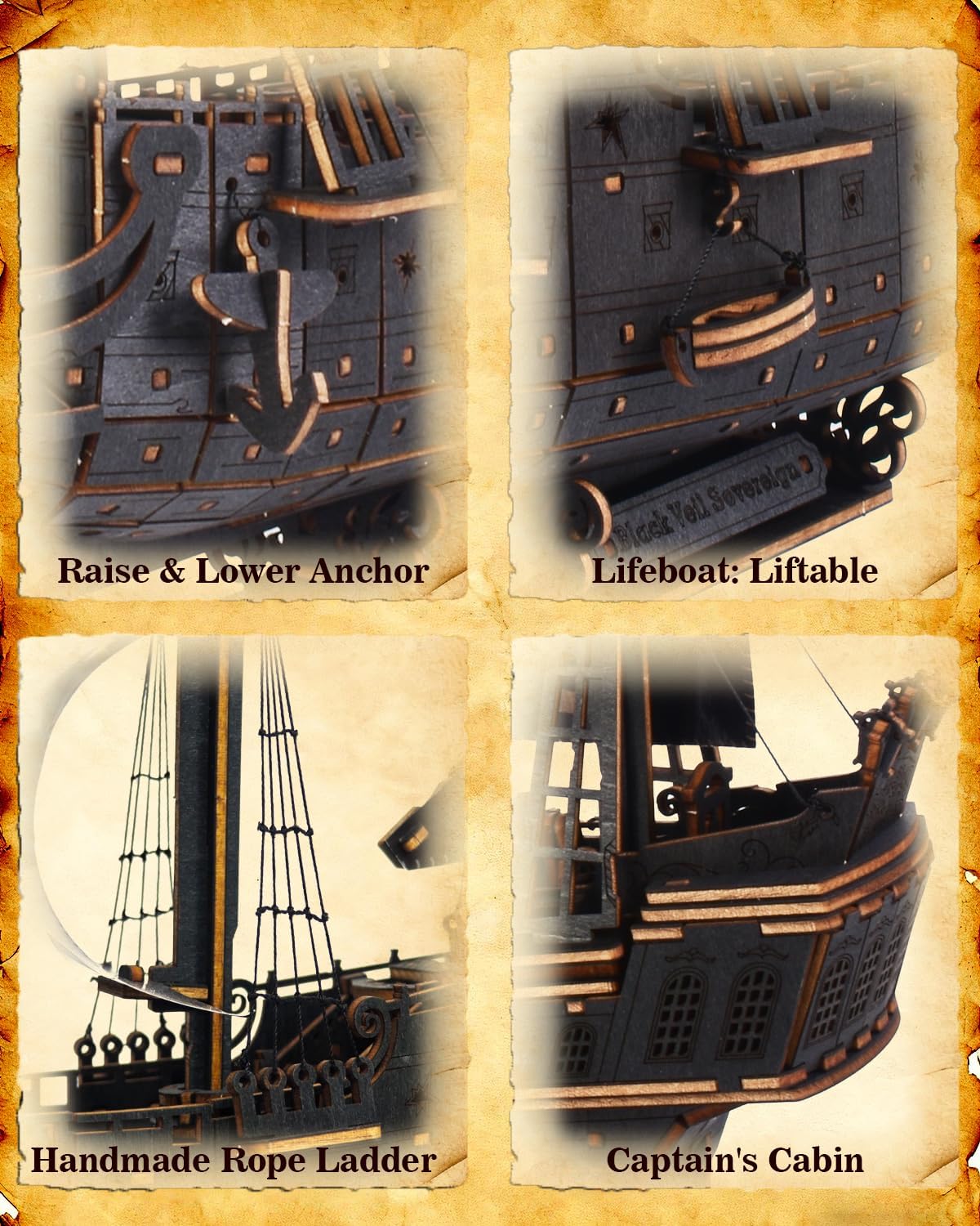 Desafiante rompecabezas de madera 3D de holandés volador para adultos, kit de modelo de barco pirata para construir, regalo ideal de Navidad o cumpleaños para entusiastas de los rompecabezas