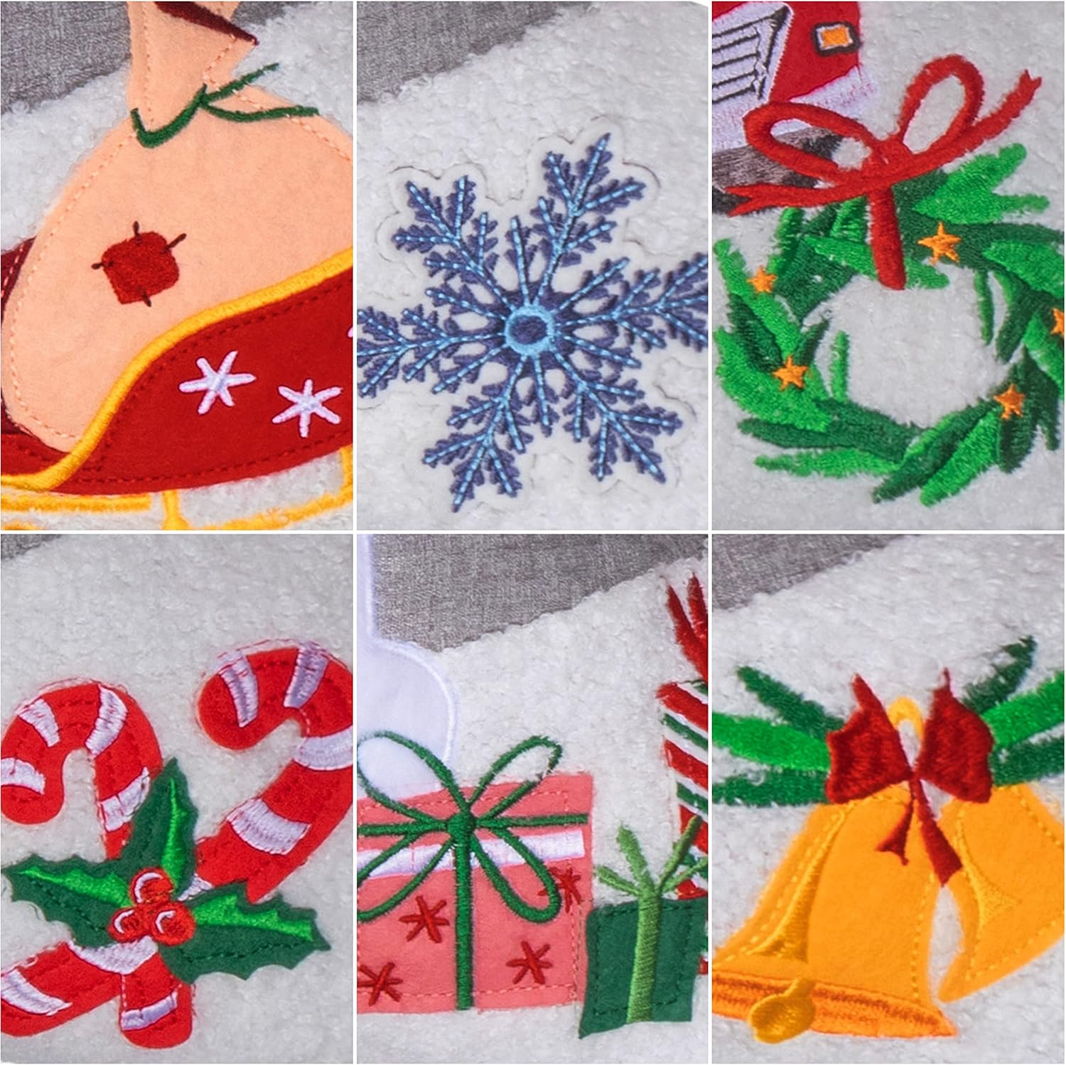 BHD BEAUTY Set of 6 Christmas Stockings Gray Burlap Buffalo Red Plaid Soft Faux Fur 20 Inches Lovely Embroidery Pattern for Family Decorations Hanging Ornament for Xmas Holiday Party