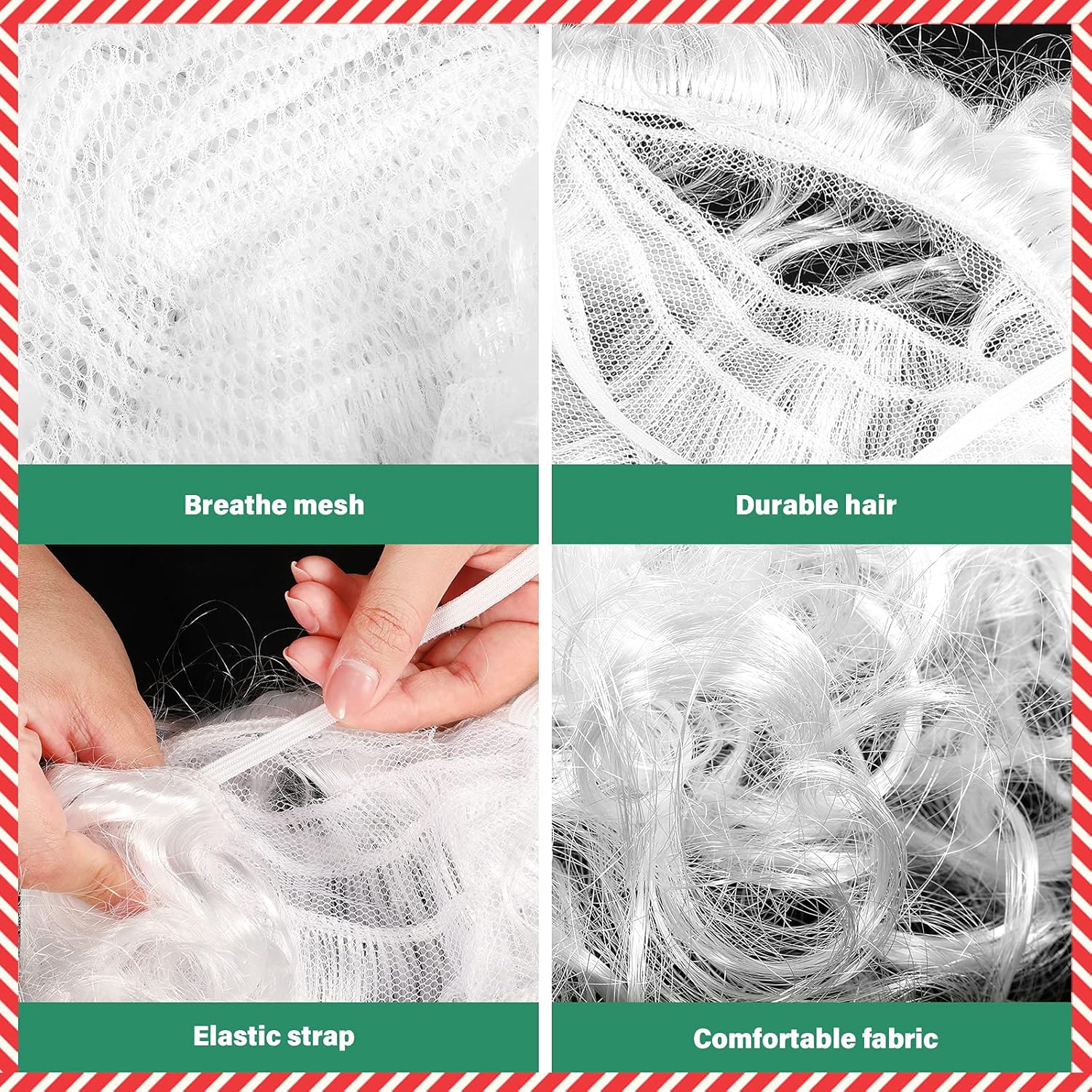 Christmas Santa Costume Set Includes Christmas Santa Hat Beard Wig White Gloves Glasses Present Bag for Xmas Costume