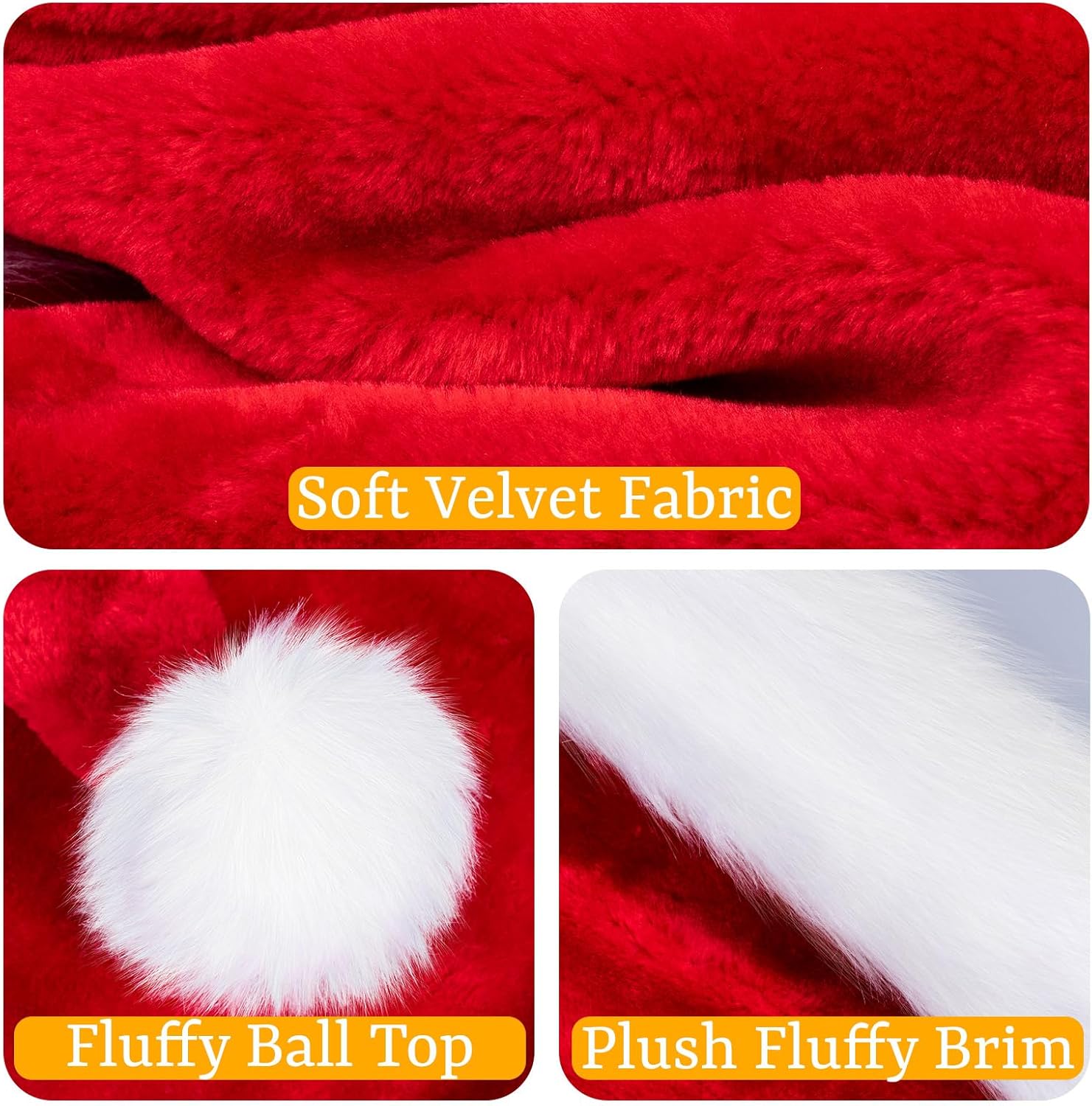 Christmas Santa Hat for Adults, Thicken Soft Velvet Comfort Classic Santa Claus Hat for New Year Party Headwear Holiday