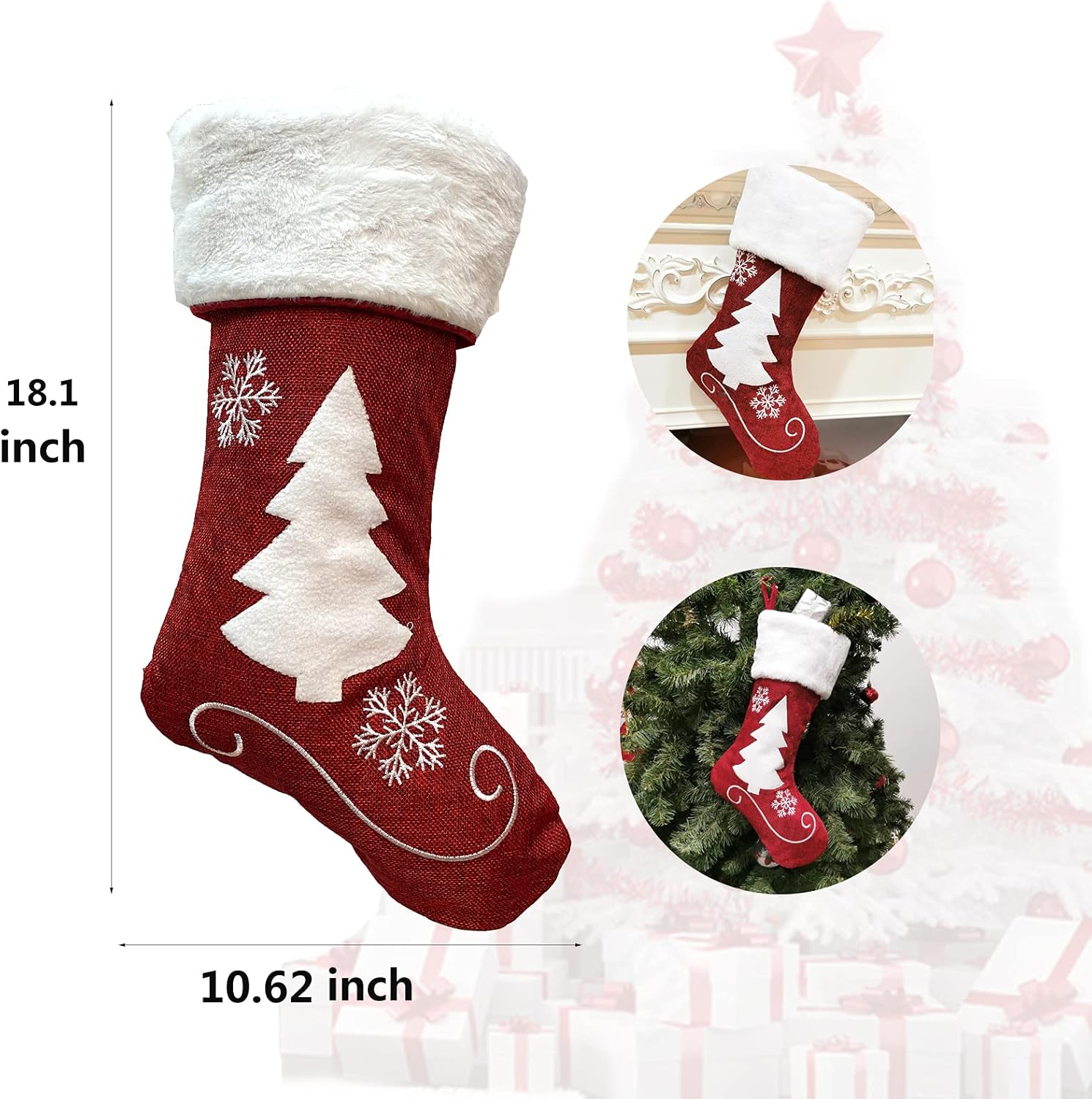 Meajore 2 Pcs Christmas Stockings New Set, 3D Gnomes Santa Christmas Stockings Personalized (18inch) Soft Classic Red and Grey Fireplace Hanging for Family Holiday Xmas Party Decorations