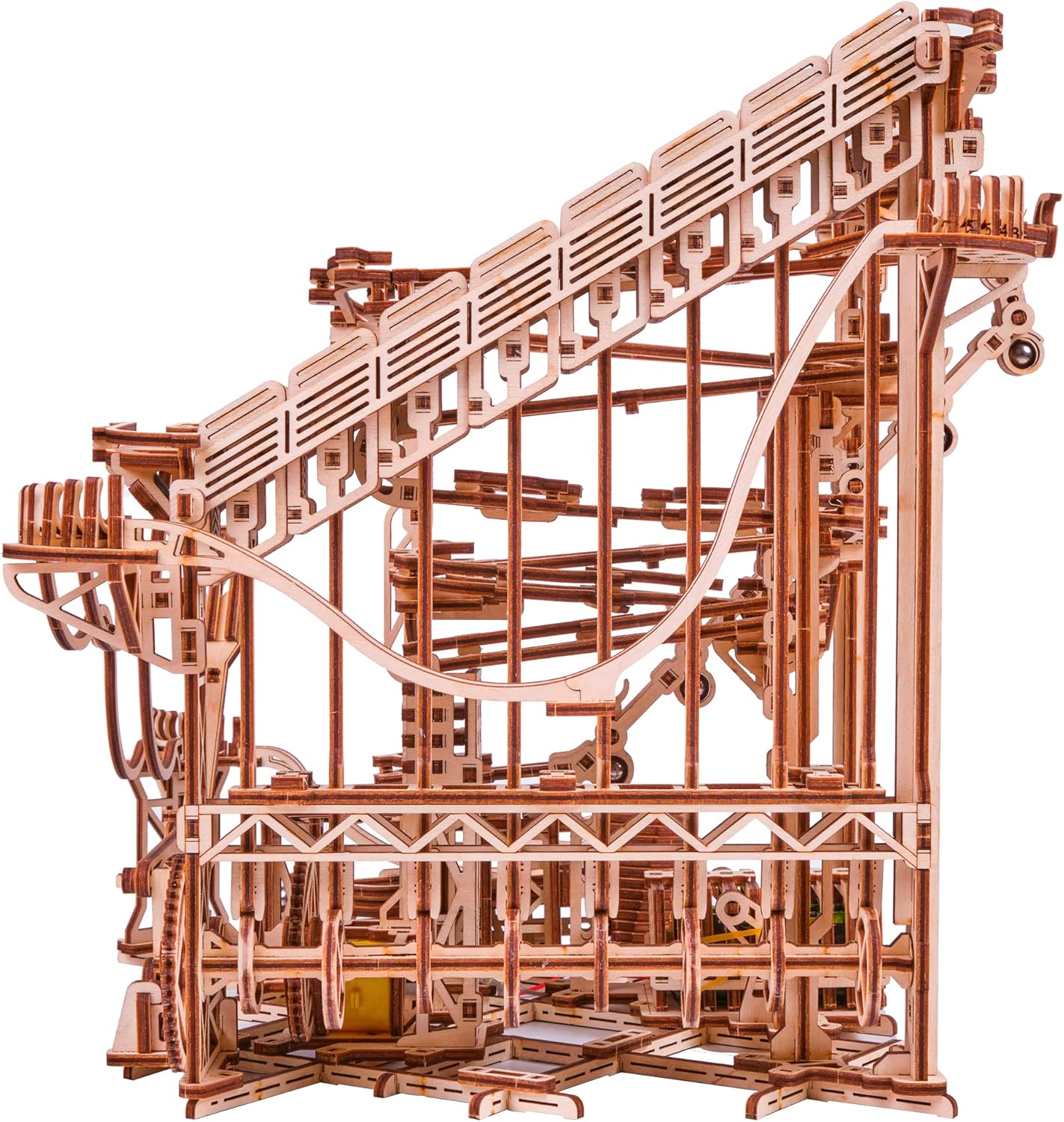 Wood Trick Wooden Marble Run Spiral Electric Motorized - Wooden 3D Puzzles for Adults to Build - 13x13 - Roller Coaster Mechanical Wooden Model Kits for Adults to Build