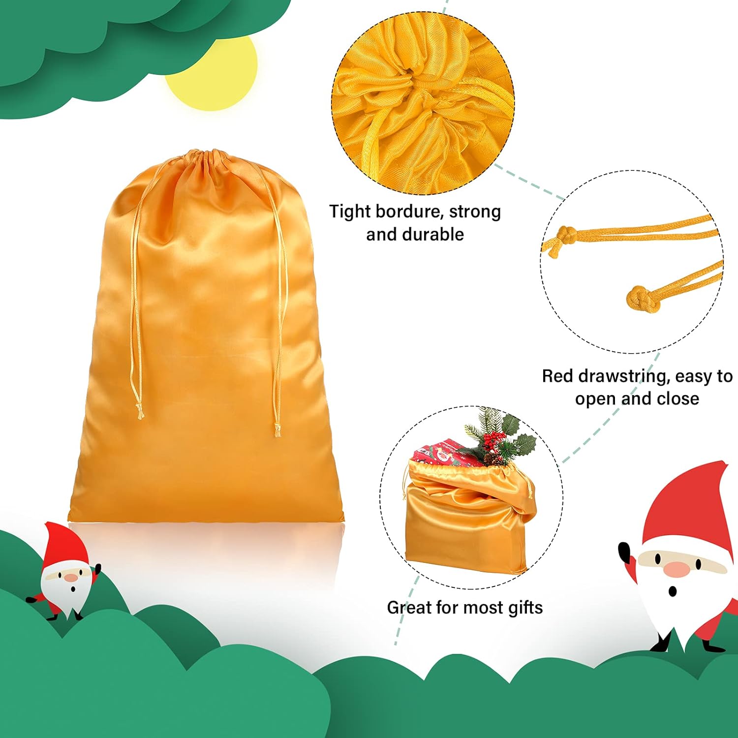 Christmas Santa Costume Set Includes Christmas Santa Hat Beard Wig White Gloves Glasses Present Bag for Xmas Costume