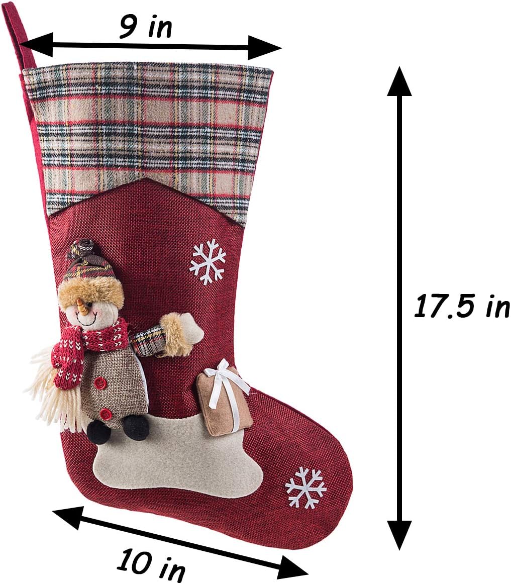 Sunnyglade 3PCS 17.5 Christmas Stocking Classic Large Stockings Santa, Snowman, Reindeer Xmas Character for Family Holiday Christmas Party Decorations