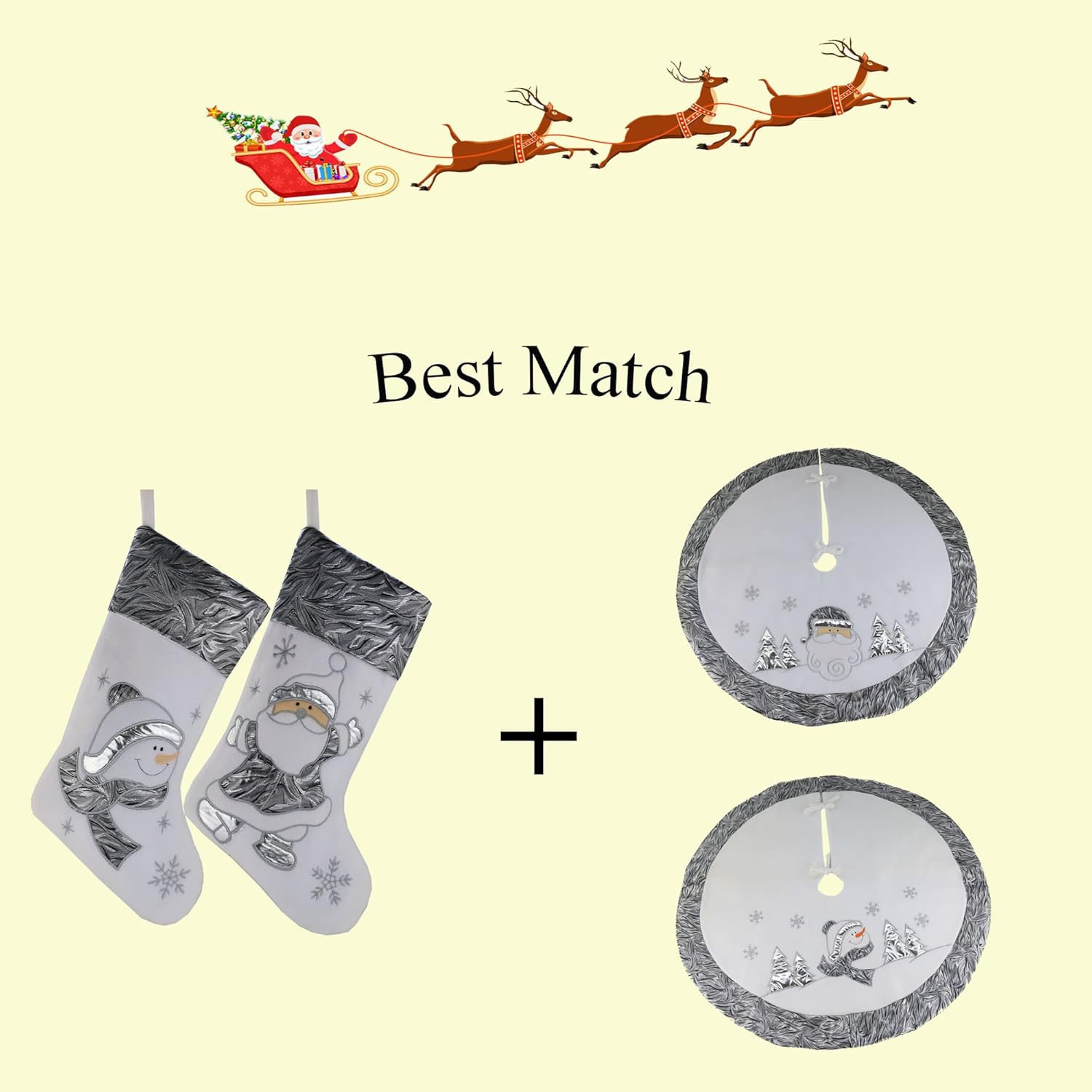 WEWILL Classic Christmas Stockings Set of 2 Elk, Snowman Xmas Character 17 inch Christmas Decorations Gift for Family Kids (Style 4)