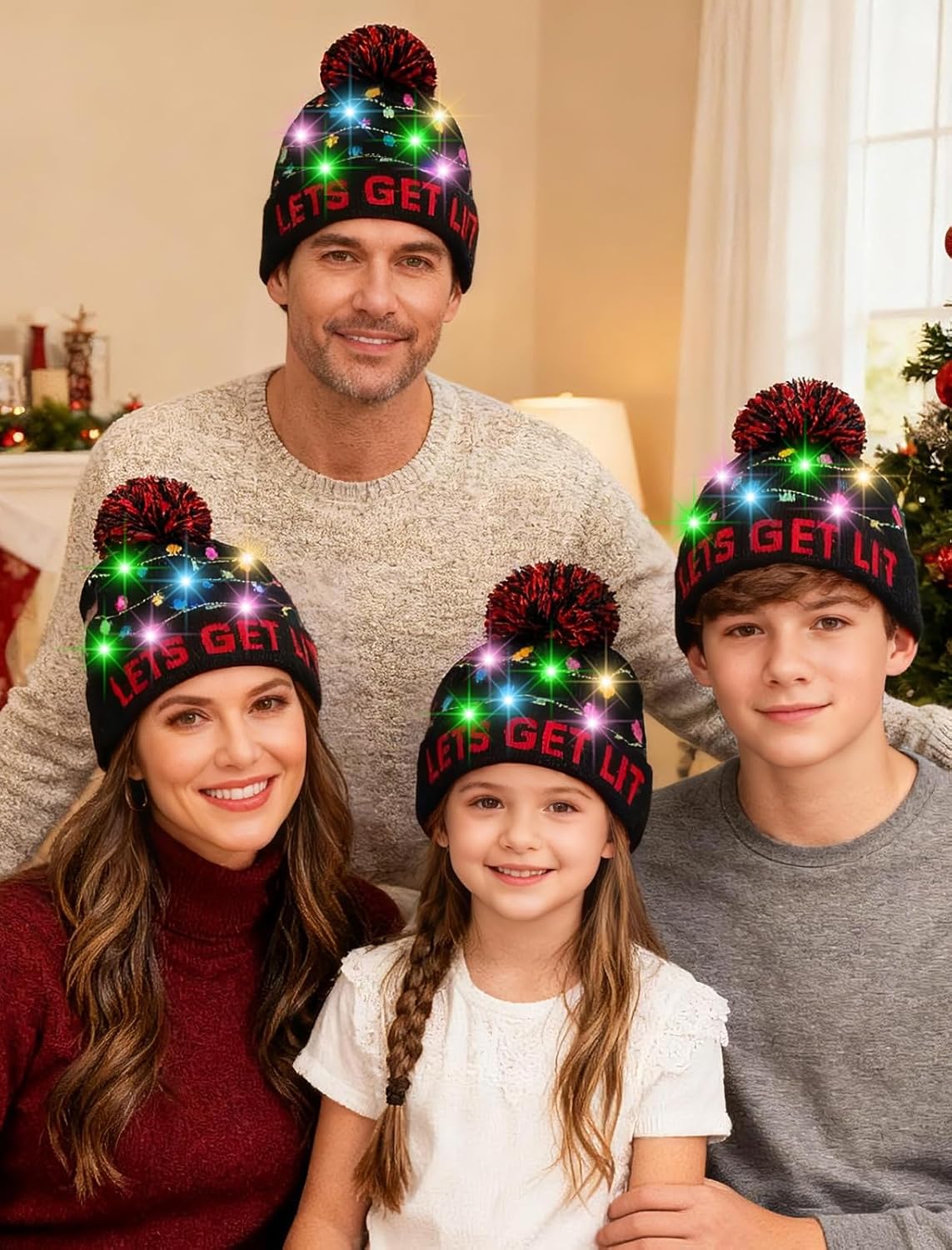 Unisex Ugly LED Christmas Hat Novelty Colorful Light-up Stylish Knitted Sweater Xmas Party Beanie Cap(6 Lights)