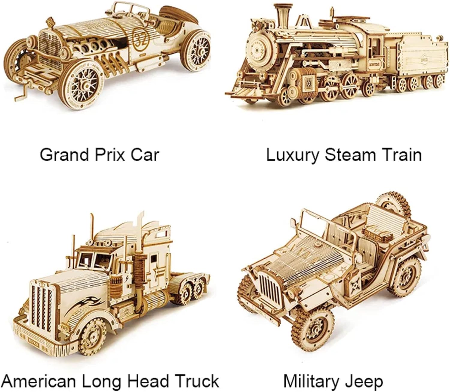 ROKR Model Car Kits Wooden 3D Puzzles Model Building Kits for Adults to Build-Educational Brain Teaser Assembly Model, Desk Decor/DIY Hobbies/Gifts for Teens&Kid (Prime Steam Express/12.1*2.7*3.3)