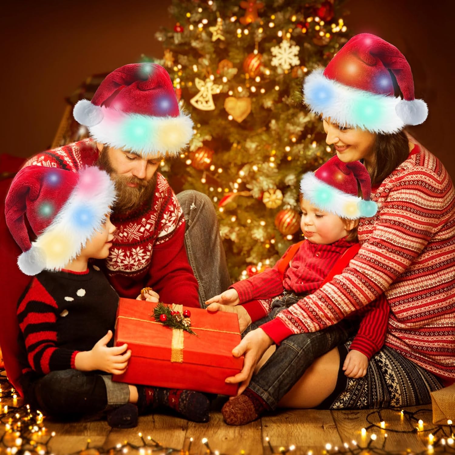 Christmas Hat, Santa Hats for Adults & Kids Red Velvet Comfort Extra Thicken Holiday Xmas Hat for New Year Festive Party