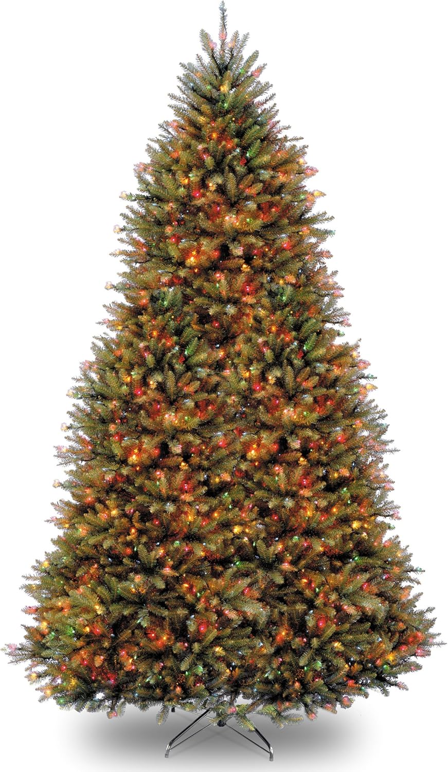 National Tree Company 7.5 ft Pre-Lit Dunhill Fir Artificial Christmas Tree, 700 LED Lights, 2,514 Tips, Foot Pedal, 10 Light Functions, Includes Stand, Green