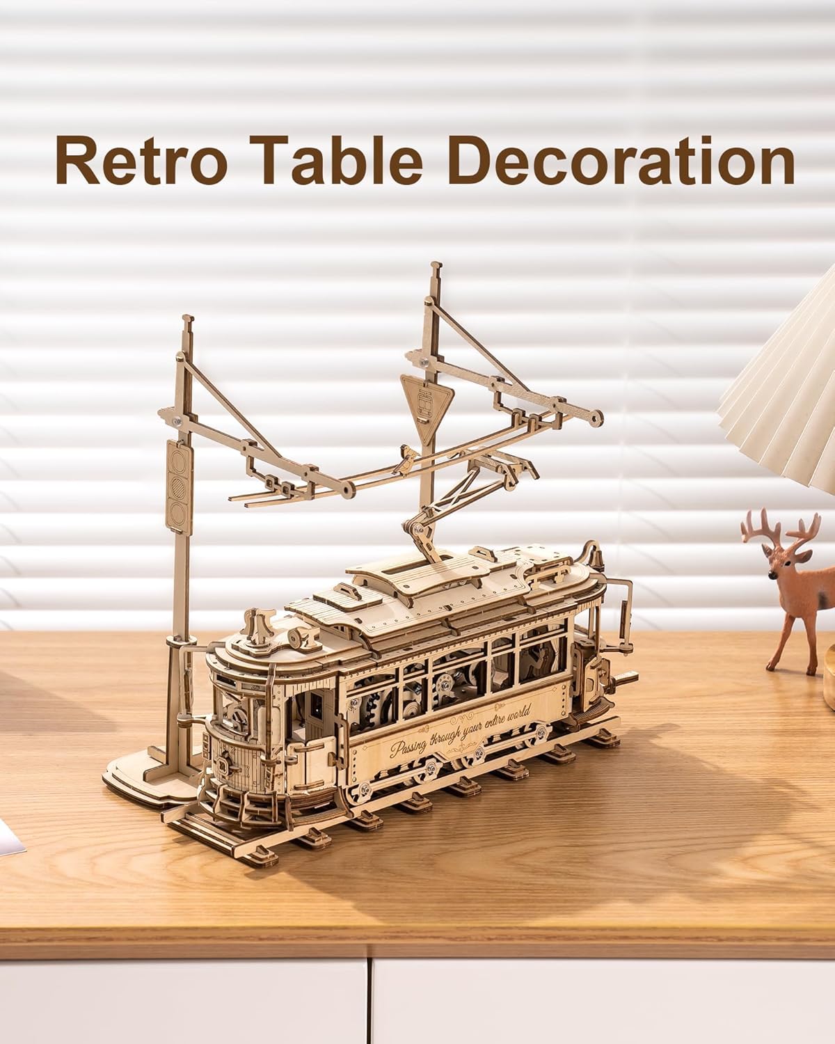 ROKR Rompecabezas de madera 3D, kits de autos para adultos, juego de tren de tranvía de juguete de madera con ferrocarril, rompecabezas 3D de madera para adultos, idea de regalo para Navidad, Día del