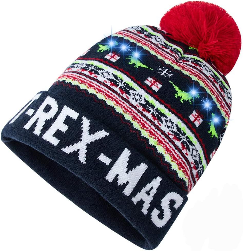 Unisex Ugly LED Christmas Hat Novelty Colorful Light-up Stylish Knitted Sweater Xmas Party Beanie Cap(6 Lights)