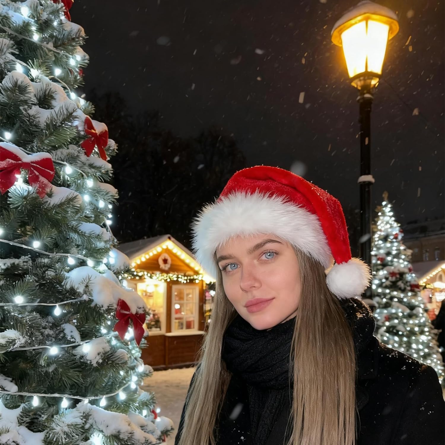 Christmas Hat, Santa Hats for Adults & Kids Red Velvet Comfort Extra Thicken Holiday Xmas Hat for New Year Festive Party