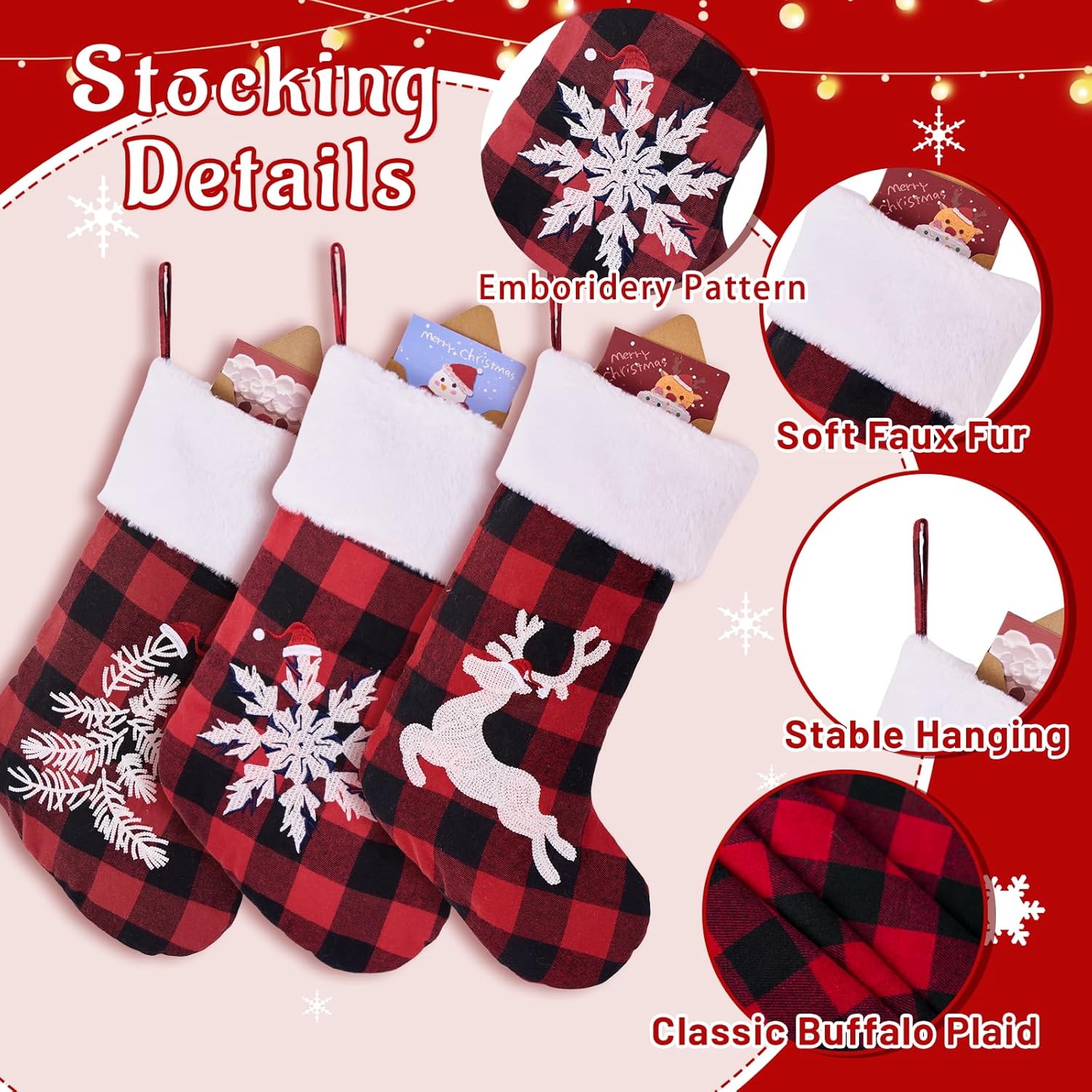 Flycalf Velvet Christmas Stockings 6 Pack Large 20 Inches with Hanging Loop Embroidery Classic Luxury Family Ornament Fireplace Hanging Stockings for Christmas Decorations
