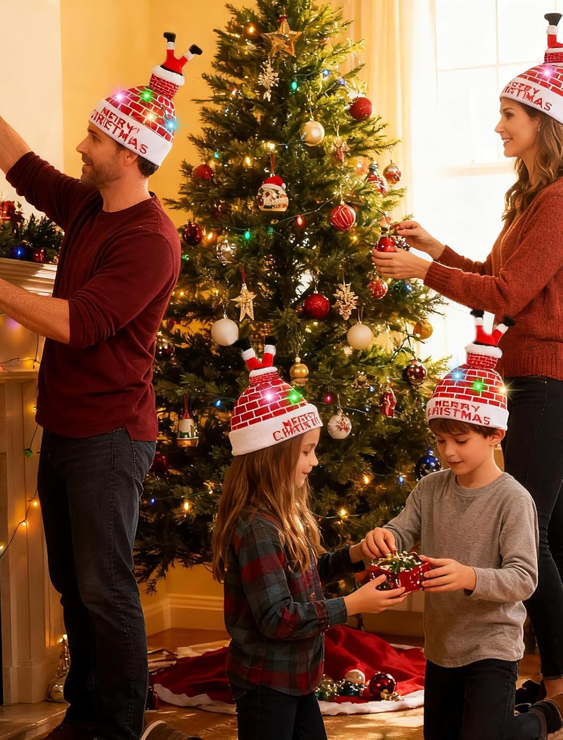 Unisex Ugly LED Christmas Hat Novelty Colorful Light-up Stylish Knitted Sweater Xmas Party Beanie Cap(6 Lights)