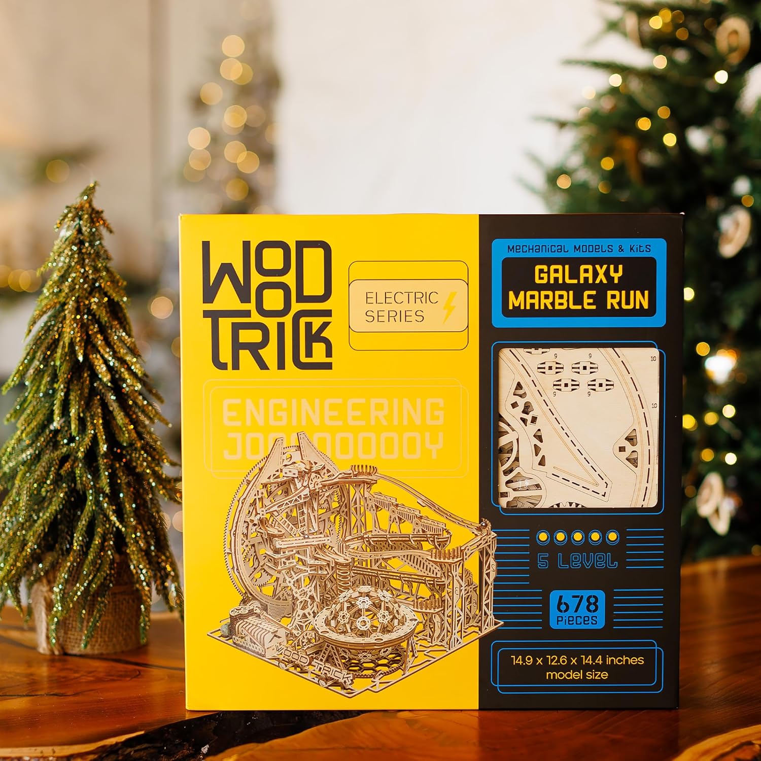 Wood Trick Wooden Marble Run Electric Motorized - 3D Wooden Puzzles for Adults to Build - 15x14 in - Roller Coaster Wooden Model Kits for Adults to Build