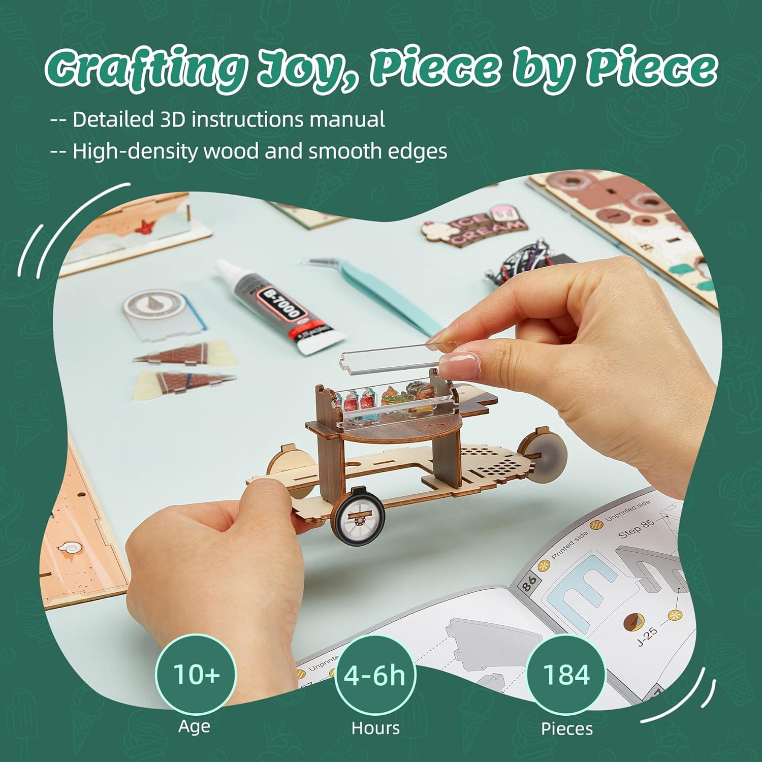 FUNPOLA 3D Wood Puzzle Travel Truck Model - DIY Miniature Adventure Truck Kit with LED Lights - Creative Gift for Kids and Adults(Travel Truck)