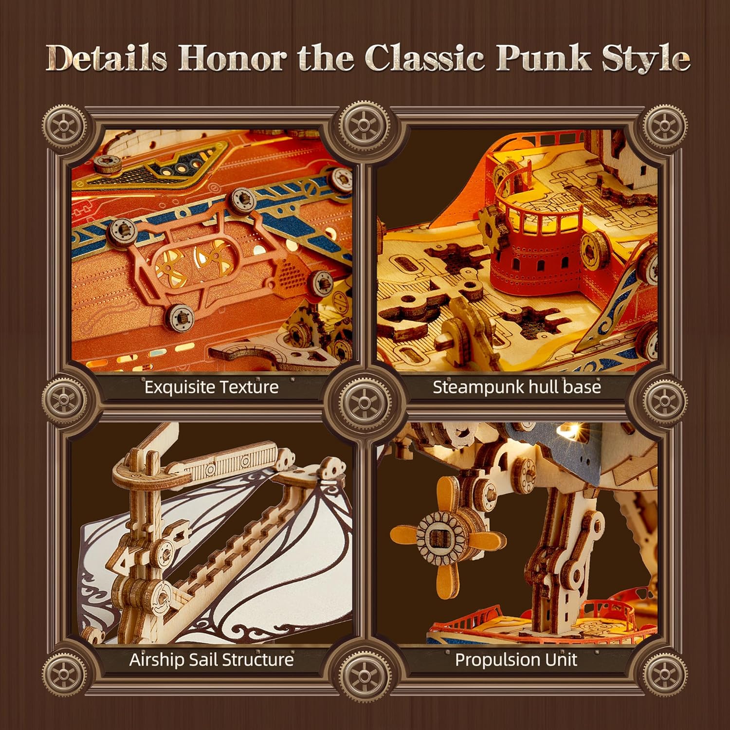 FUNPOLA LED 3D Wood Puzzle Fantasy Airship Model - Steampunk DIY Craft Kit with LED Lights – Intricate Wooden Airship Model Building Set for Teens and Adults(White)