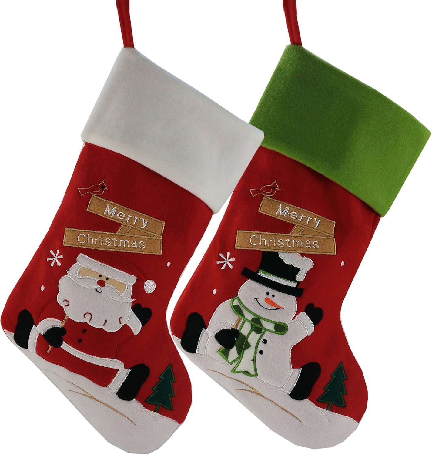 WEWILL Classic Christmas Stockings Set of 2 Elk, Snowman Xmas Character 17 inch Christmas Decorations Gift for Family Kids (Style 4)