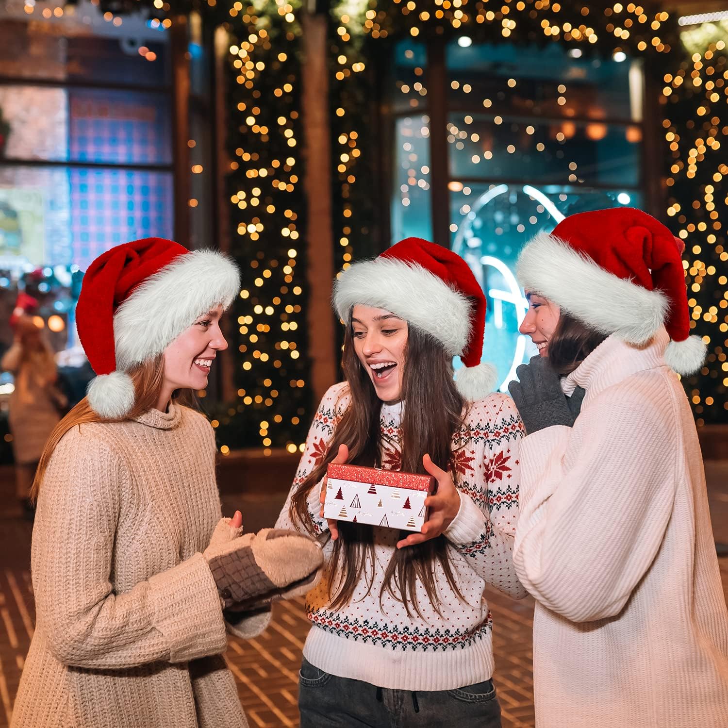 Christmas Hat Santa Hats for Adults Unisex Red Velvet Extra Thicken Xmas Hat for New Year Festive Holiday Party