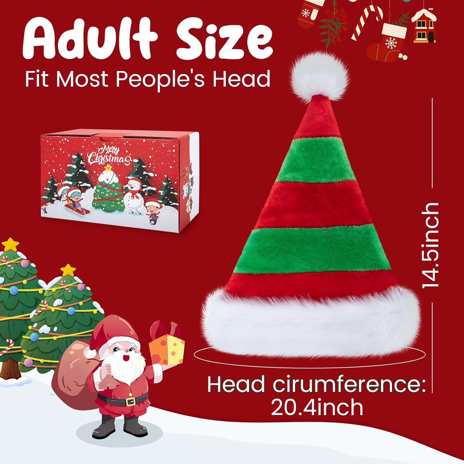 Christmas Santa Hat for Adults, Thicken Soft Velvet Comfort Classic Santa Claus Hat for New Year Party Headwear Holiday