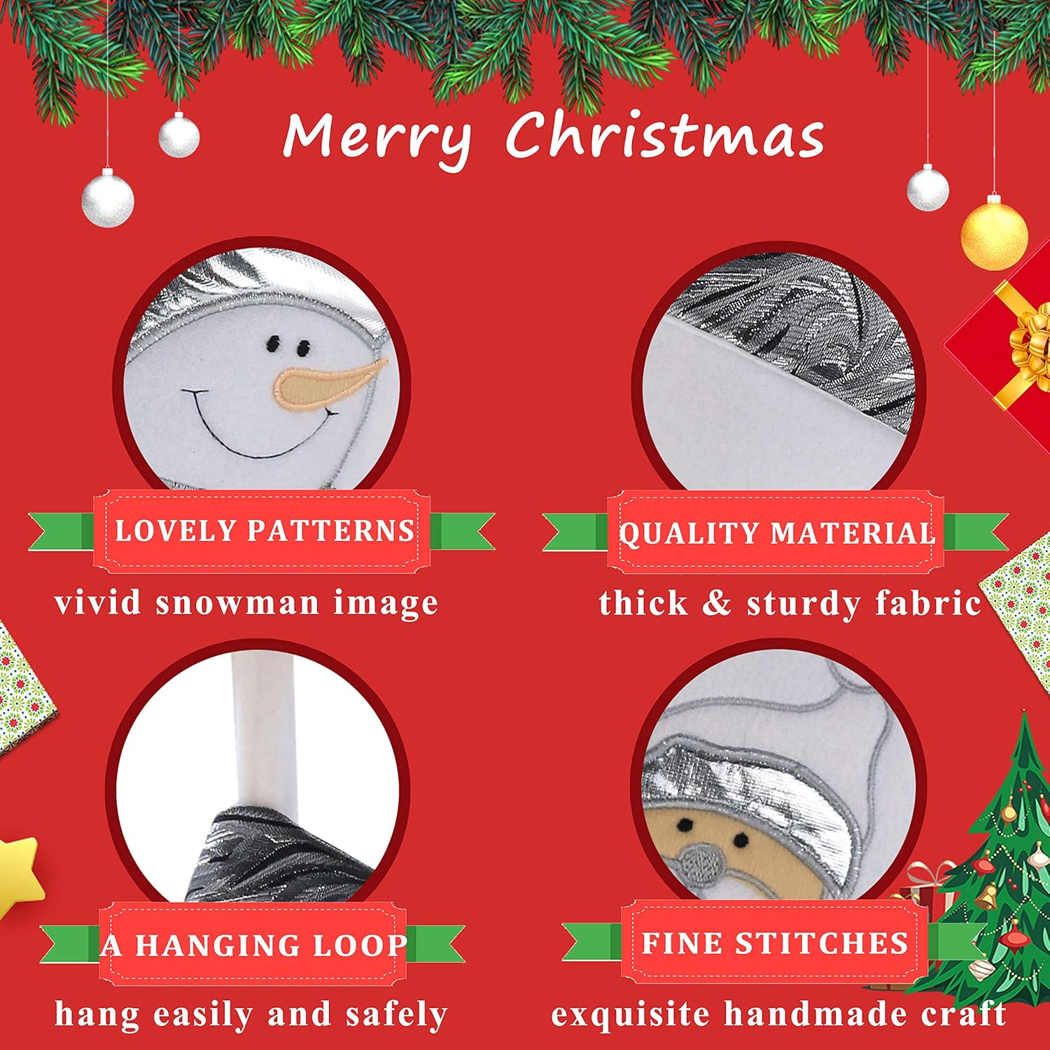 WEWILL Classic Christmas Stockings Set of 2 Elk, Snowman Xmas Character 17 inch Christmas Decorations Gift for Family Kids (Style 4)