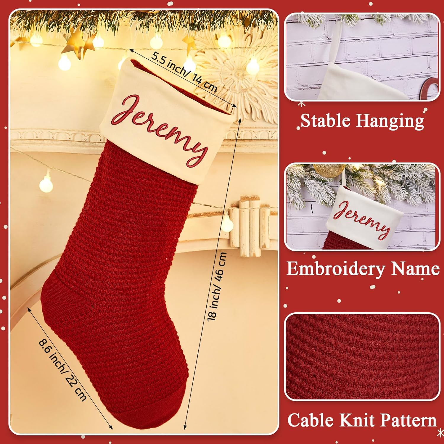 Flycalf Velvet Christmas Stockings 6 Pack Large 20 Inches with Hanging Loop Embroidery Classic Luxury Family Ornament Fireplace Hanging Stockings for Christmas Decorations
