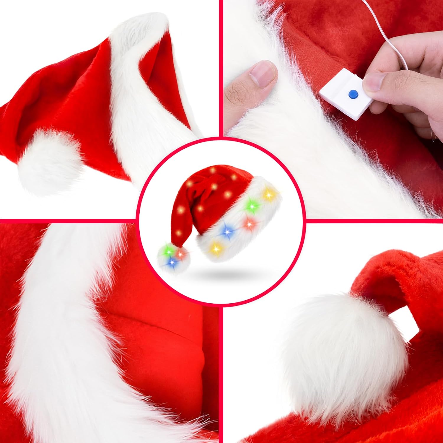 Santa Hat: Christmas Hat Adult - Santa Hat for Women and Men - Led Santa Hat