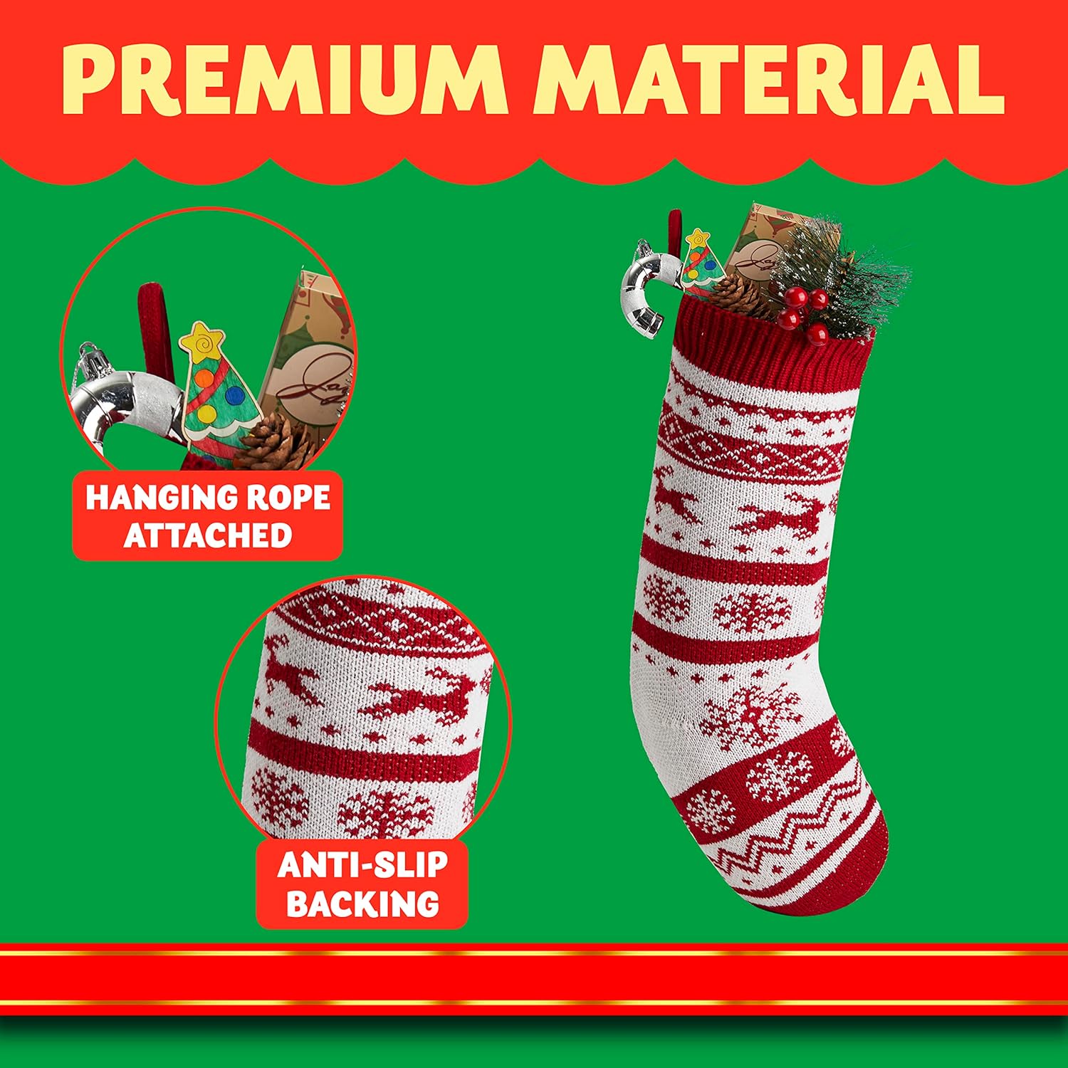 JOYIN 3 Pack 18” Christmas Stockings, Large Size Rustic Cable Knit Xmas Stocking in Red & Green, for Family Holiday Season Decorations