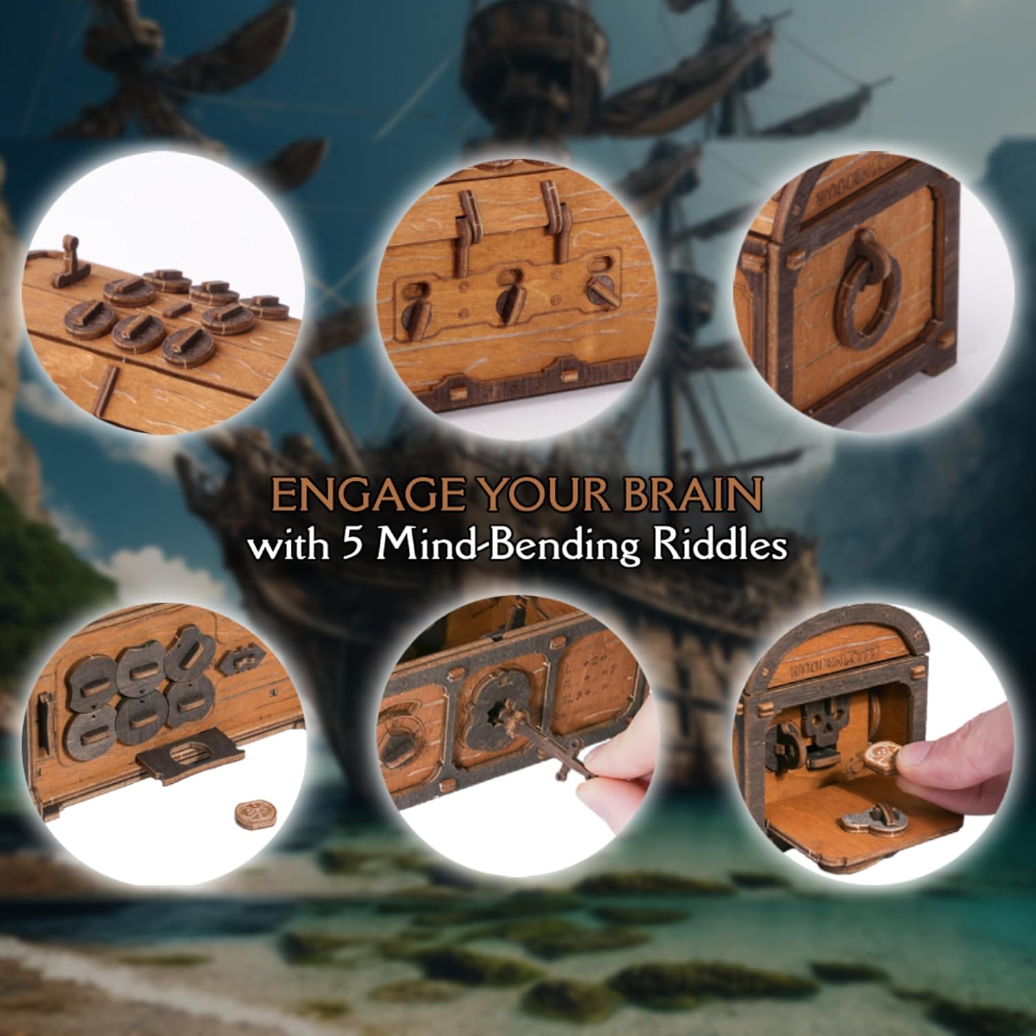 WOODEN.CITY Treasure Chest Puzzle Box for Adults – 3D Wooden Puzzles Mystery Box Brain Teaser & Escape Room Game with Secret Opening (165 Pieces, Gift Idea)