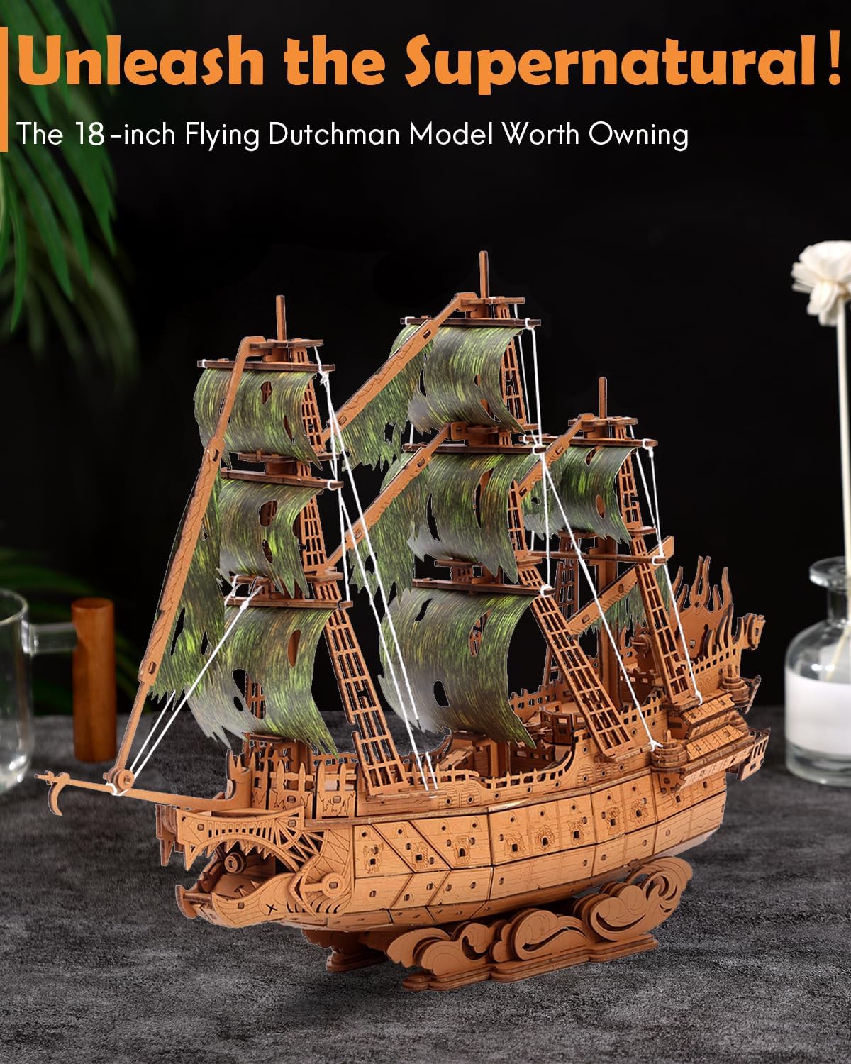 Desafiante rompecabezas de madera 3D de holandés volador para adultos, kit de modelo de barco pirata para construir, regalo ideal de Navidad o cumpleaños para entusiastas de los rompecabezas