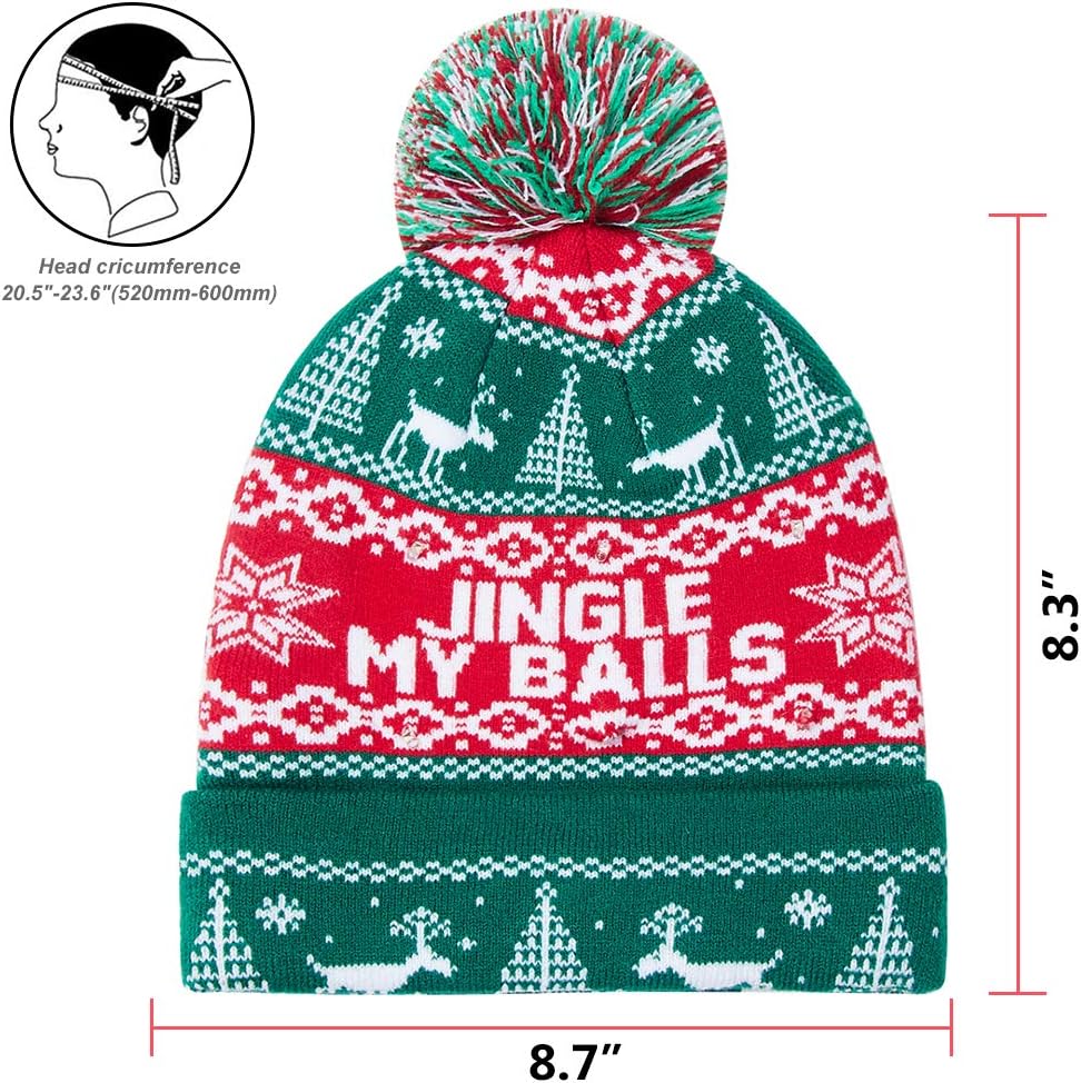 Unisex Ugly LED Christmas Hat Novelty Colorful Light-up Stylish Knitted Sweater Xmas Party Beanie Cap(6 Lights)