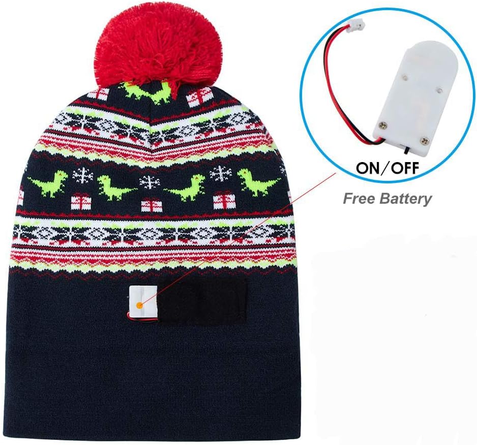 Unisex Ugly LED Christmas Hat Novelty Colorful Light-up Stylish Knitted Sweater Xmas Party Beanie Cap(6 Lights)