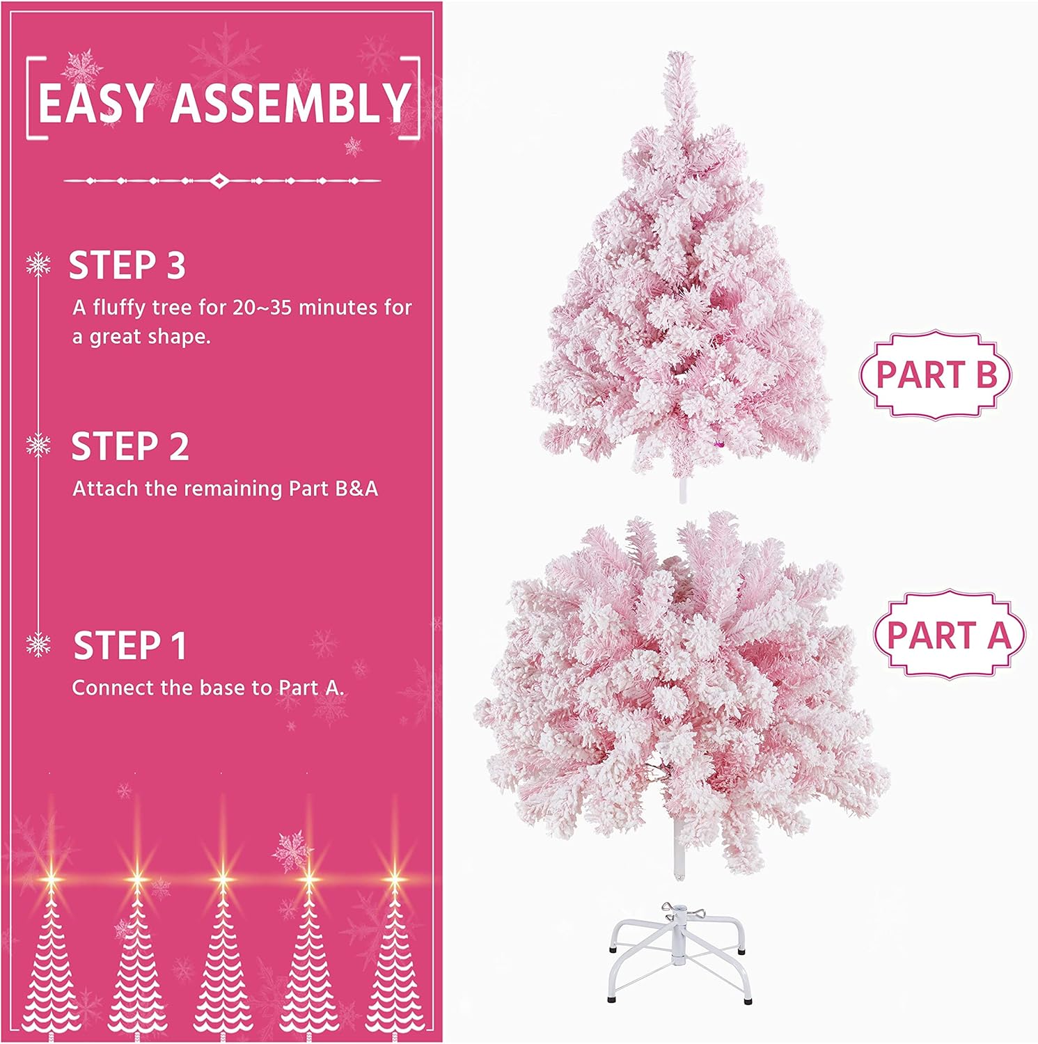 6ft Snow Flocked Pre-lit Christmas Tree with 250 Warm White Lights, 820 Lush Branch Tips & Quick-Assembly Hinged Design, Full Artificial Xmas Tree for Winter Holiday Décor, Green & White