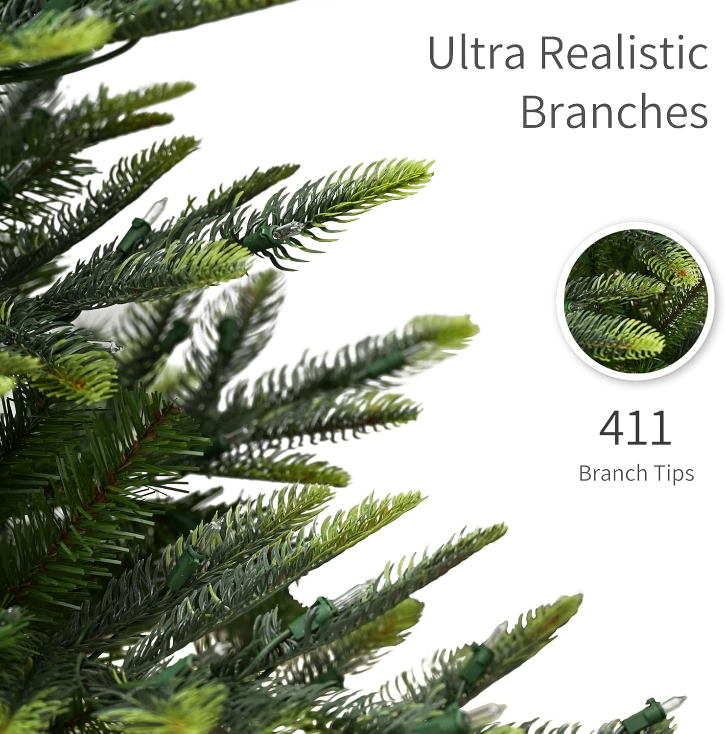 7.5ft Pre-Lit Aspen Fir Artificial Christmas Tree with 700 Clear Lights, 1319 Realistic Dense Branch Tips, Easy Setup Artificial Trees with Sturdy Metal Stand