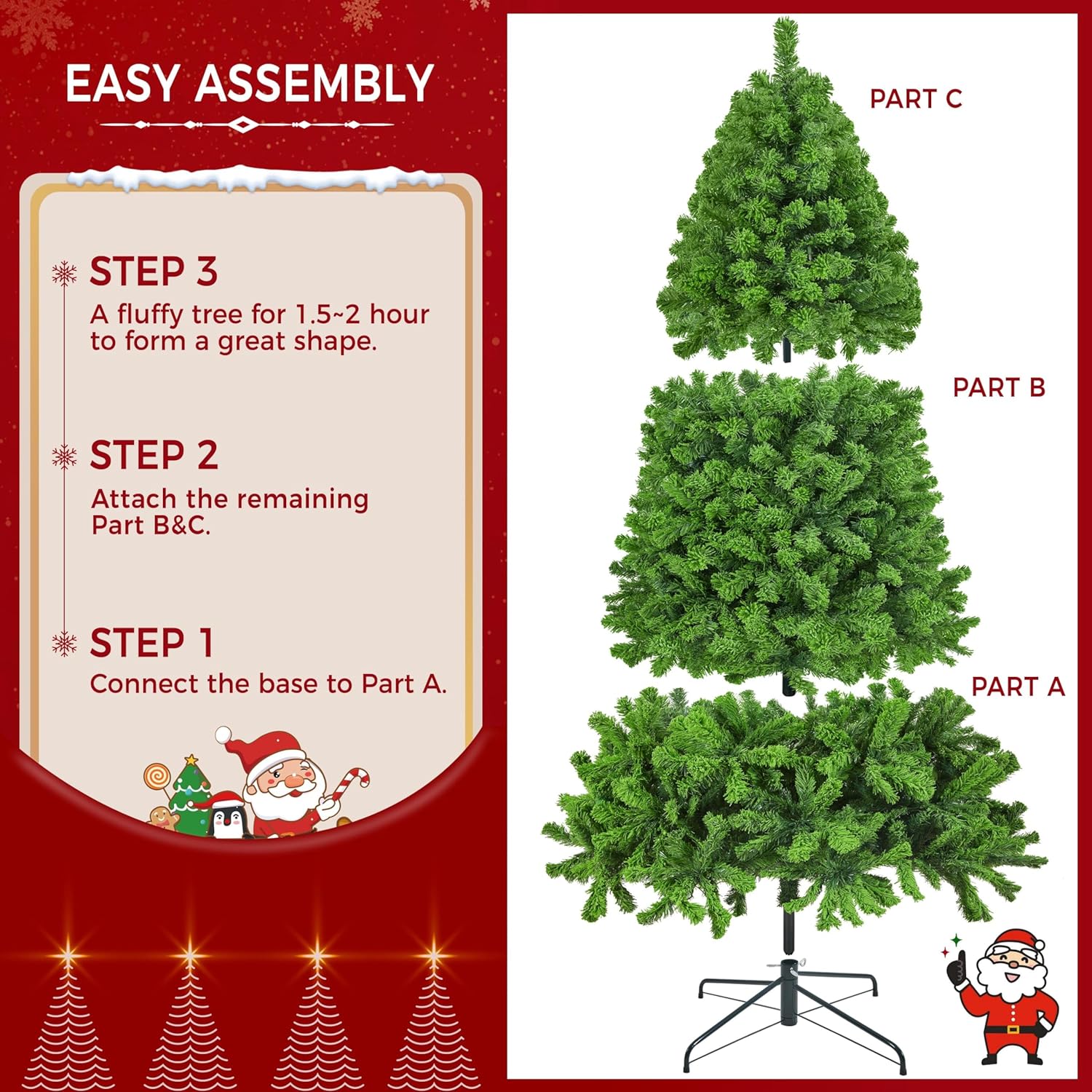 6ft Snow Flocked Pre-lit Christmas Tree with 250 Warm White Lights, 820 Lush Branch Tips & Quick-Assembly Hinged Design, Full Artificial Xmas Tree for Winter Holiday Décor, Green & White