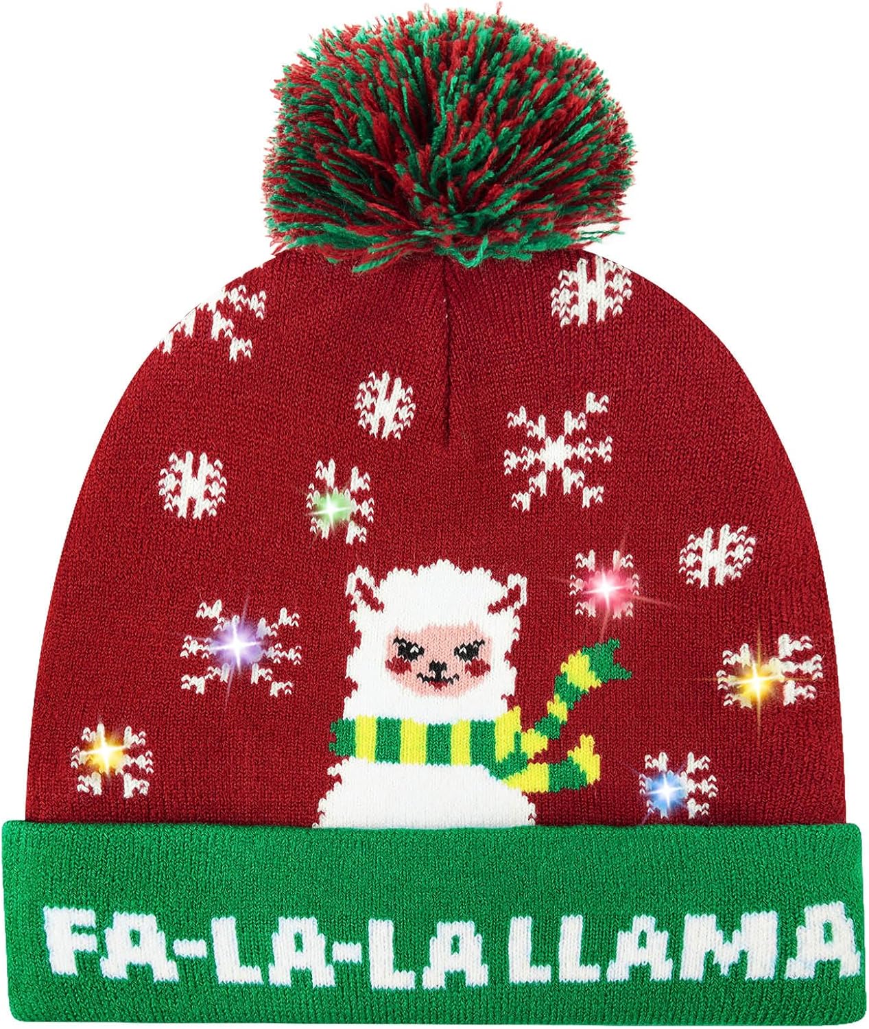 Unisex Ugly LED Christmas Hat Novelty Colorful Light-up Stylish Knitted Sweater Xmas Party Beanie Cap(6 Lights)