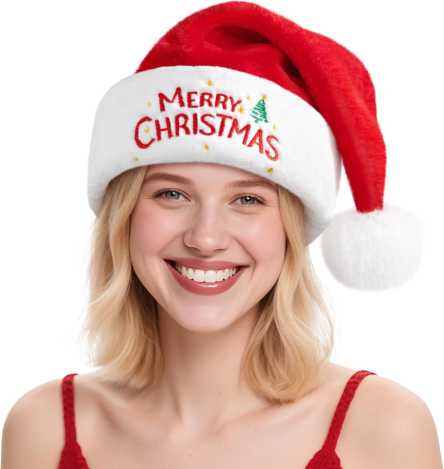 Christmas Santa Hat for Adults, Thicken Soft Velvet Comfort Classic Santa Claus Hat for New Year Party Headwear Holiday