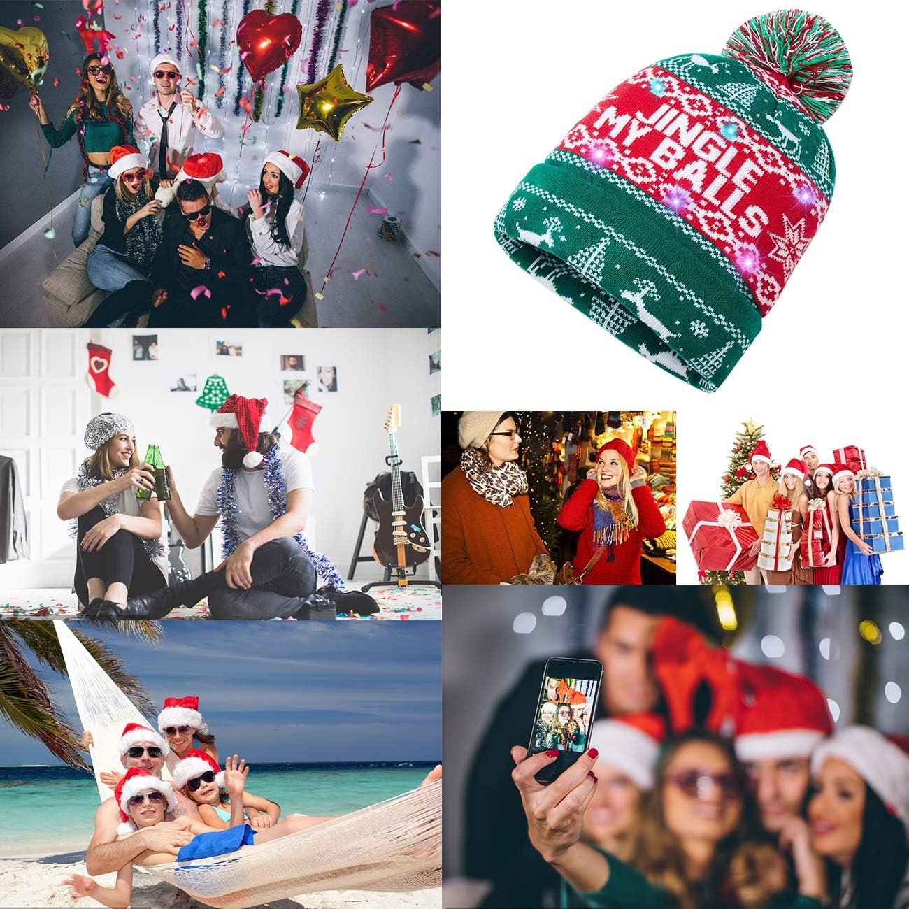 Unisex Ugly LED Christmas Hat Novelty Colorful Light-up Stylish Knitted Sweater Xmas Party Beanie Cap(6 Lights)