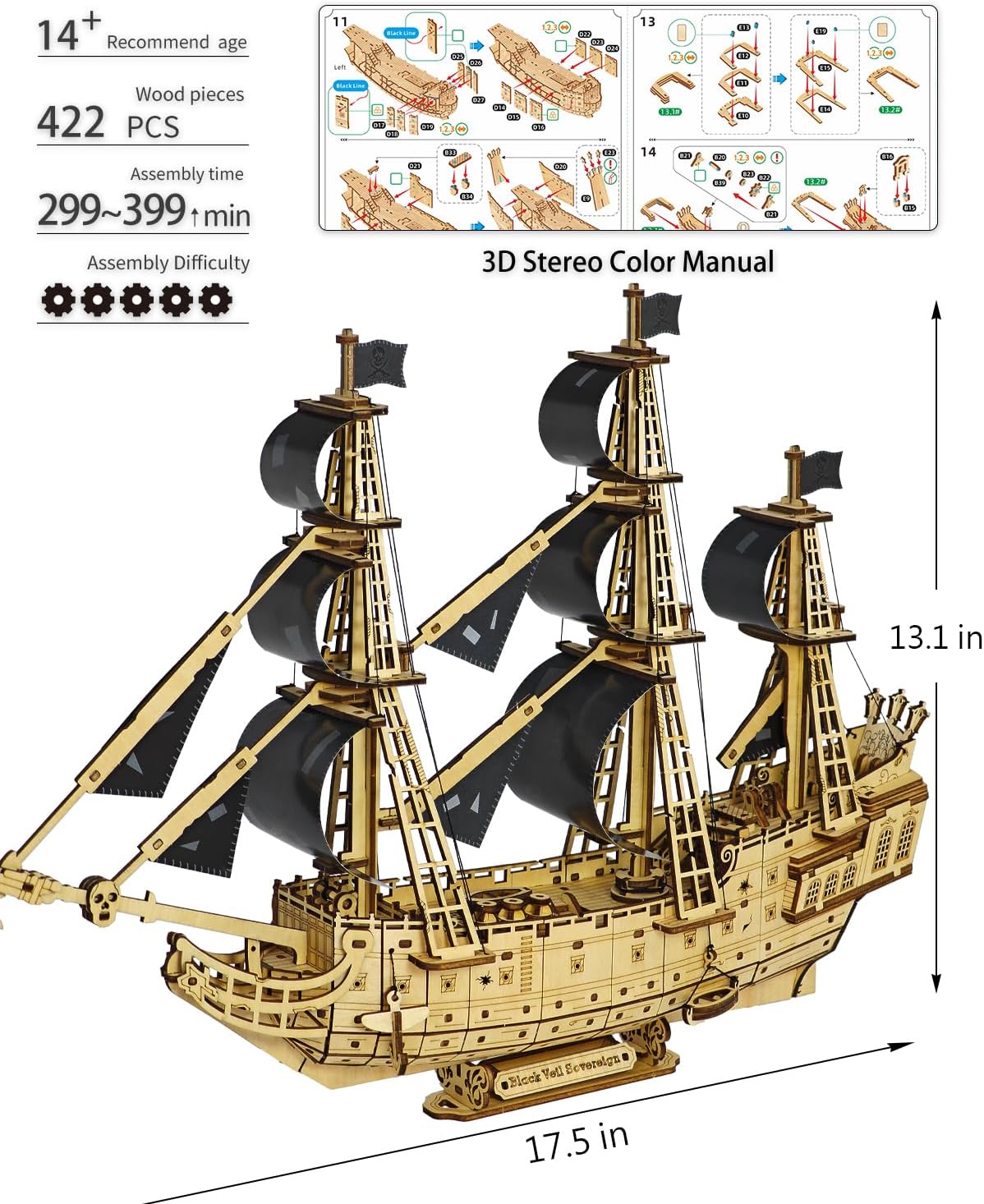 Desafiante rompecabezas de madera 3D de holandés volador para adultos, kit de modelo de barco pirata para construir, regalo ideal de Navidad o cumpleaños para entusiastas de los rompecabezas
