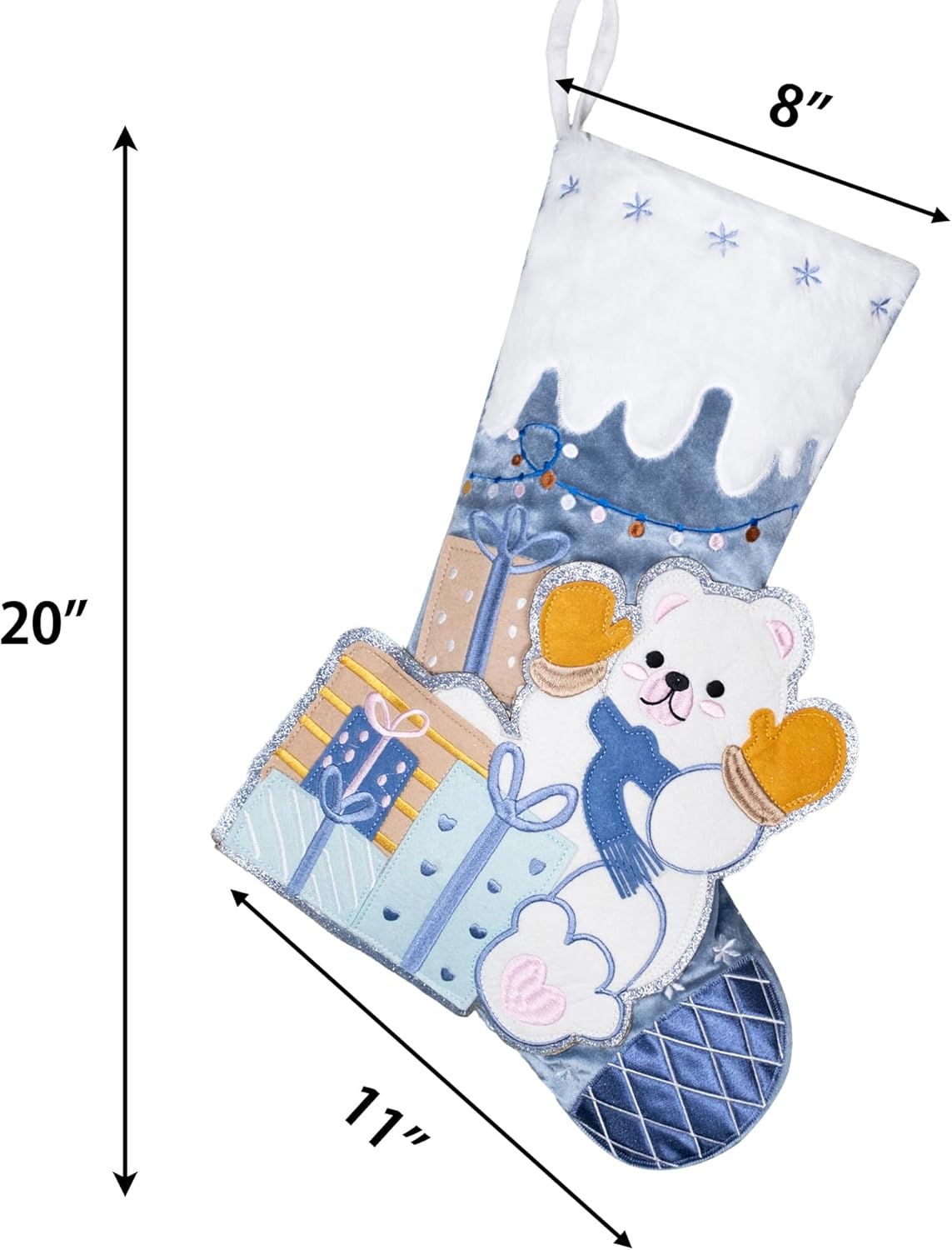 BHD BEAUTY Set of 6 Christmas Stockings Gray Burlap Buffalo Red Plaid Soft Faux Fur 20 Inches Lovely Embroidery Pattern for Family Decorations Hanging Ornament for Xmas Holiday Party