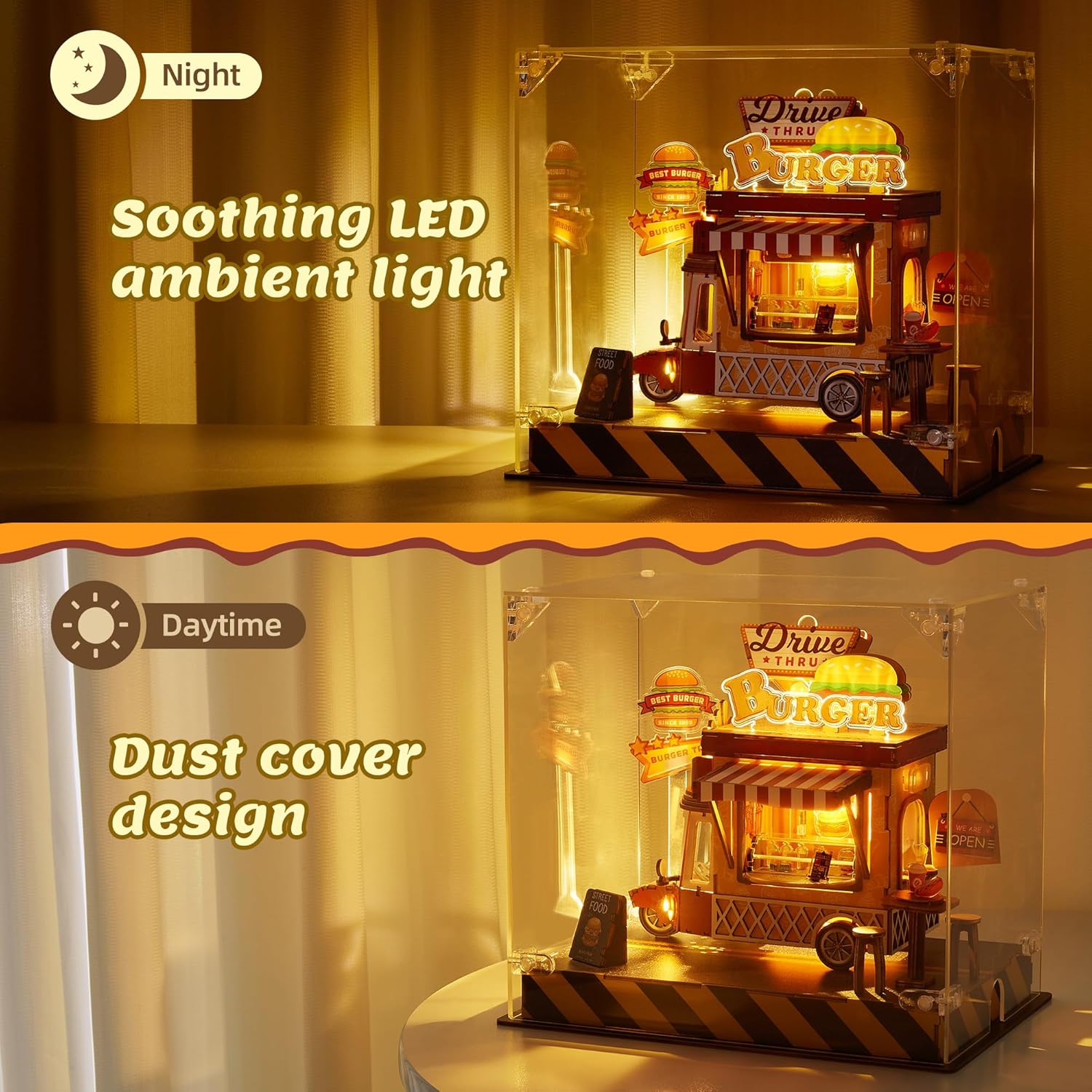 FUNPOLA 3D Wood Puzzle Travel Truck Model - DIY Miniature Adventure Truck Kit with LED Lights - Creative Gift for Kids and Adults(Travel Truck)