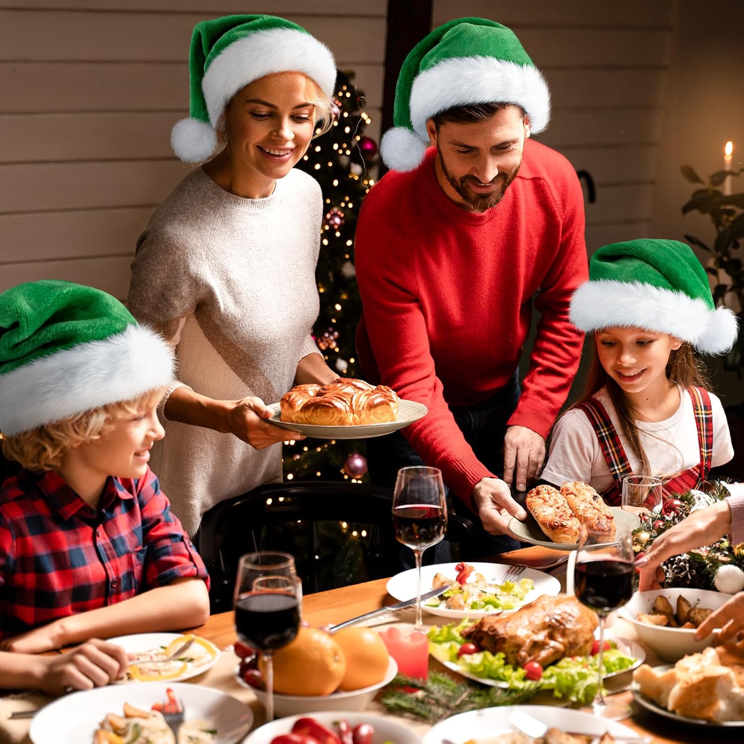 Christmas Santa Hat for Adults, Thicken Soft Velvet Comfort Classic Santa Claus Hat for New Year Party Headwear Holiday