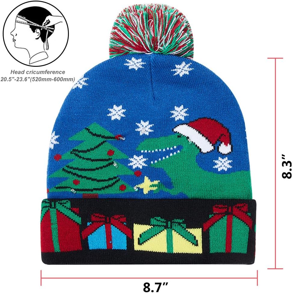 Unisex Ugly LED Christmas Hat Novelty Colorful Light-up Stylish Knitted Sweater Xmas Party Beanie Cap(6 Lights)