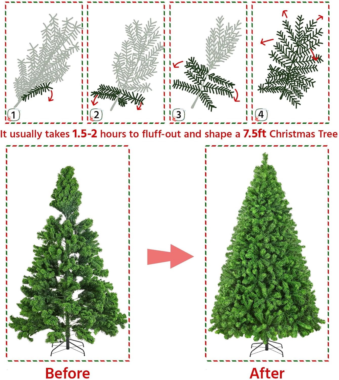 6ft Snow Flocked Pre-lit Christmas Tree with 250 Warm White Lights, 820 Lush Branch Tips & Quick-Assembly Hinged Design, Full Artificial Xmas Tree for Winter Holiday Décor, Green & White