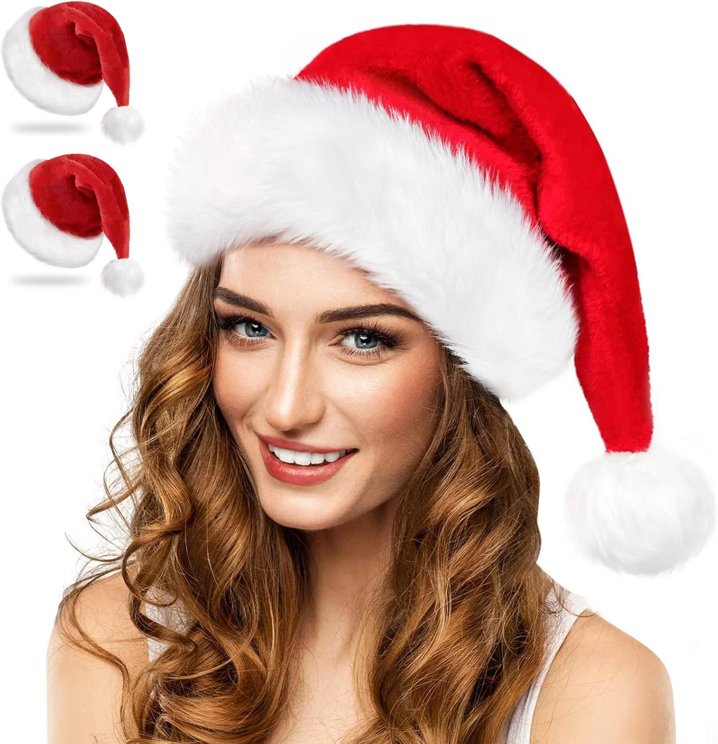 Christmas Santa Hat for Adults, Thicken Soft Velvet Comfort Classic Santa Claus Hat for New Year Party Headwear Holiday
